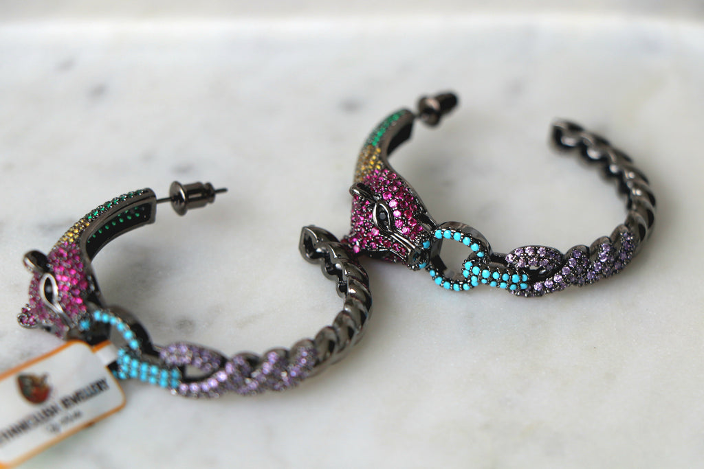 Crimson Azure Cat Hoop Earrings