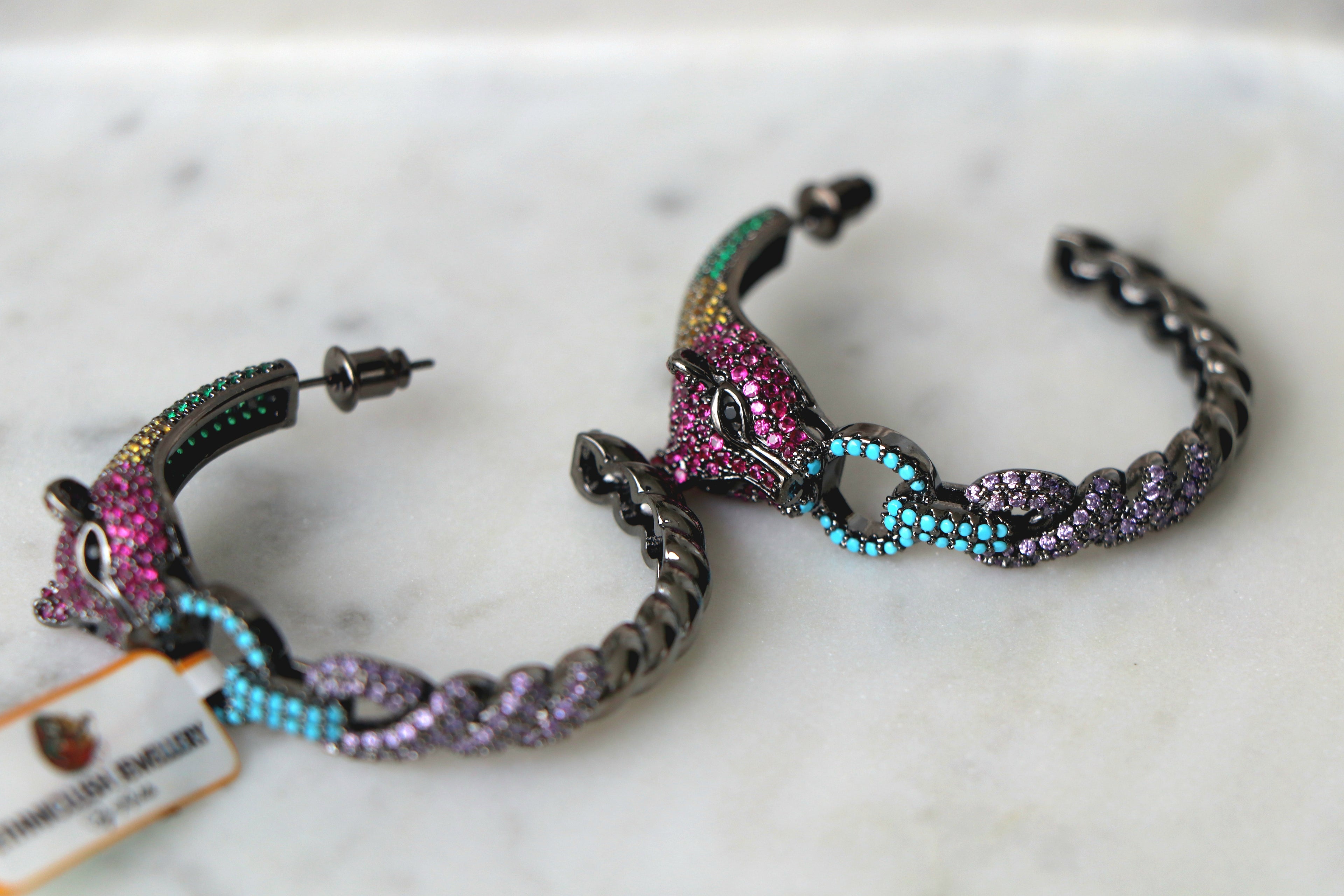 Crimson Azure Cat Hoop Earrings