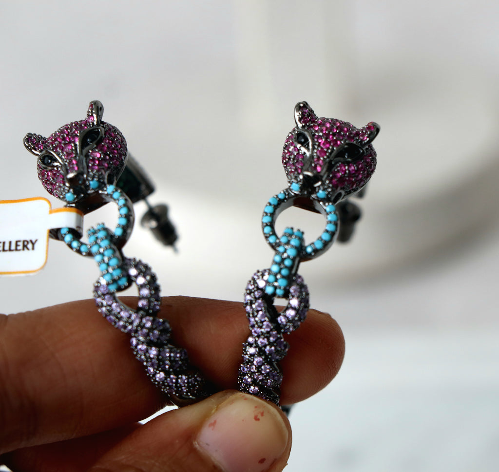 Crimson Azure Cat Hoop Earrings