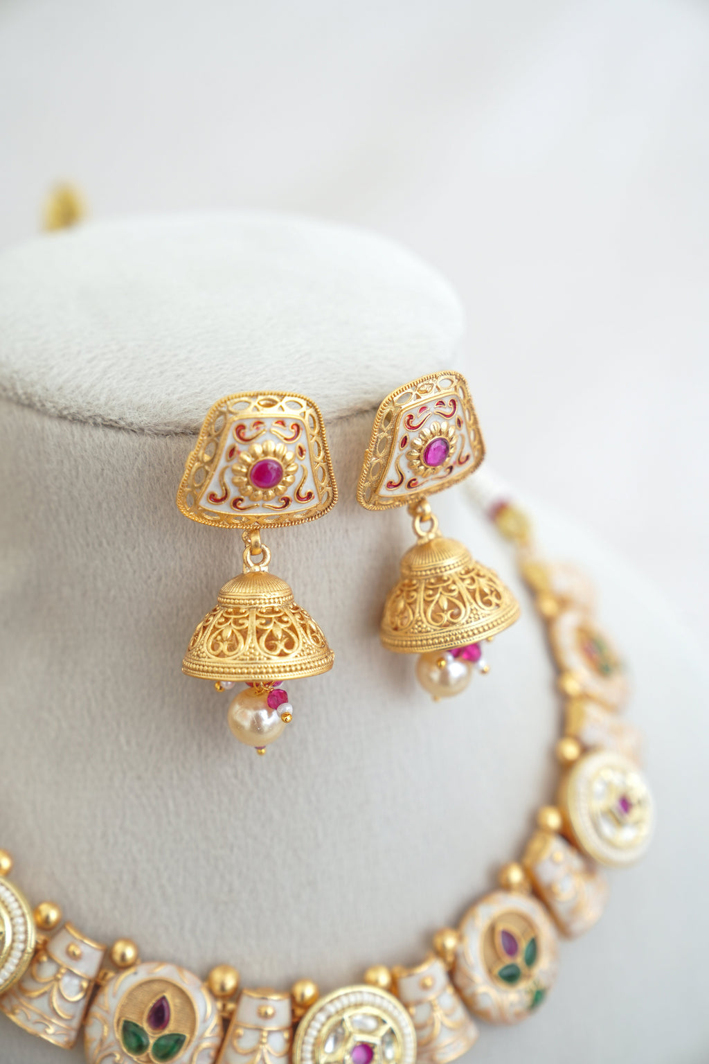 Crimson Bloom Bell Pendant Set