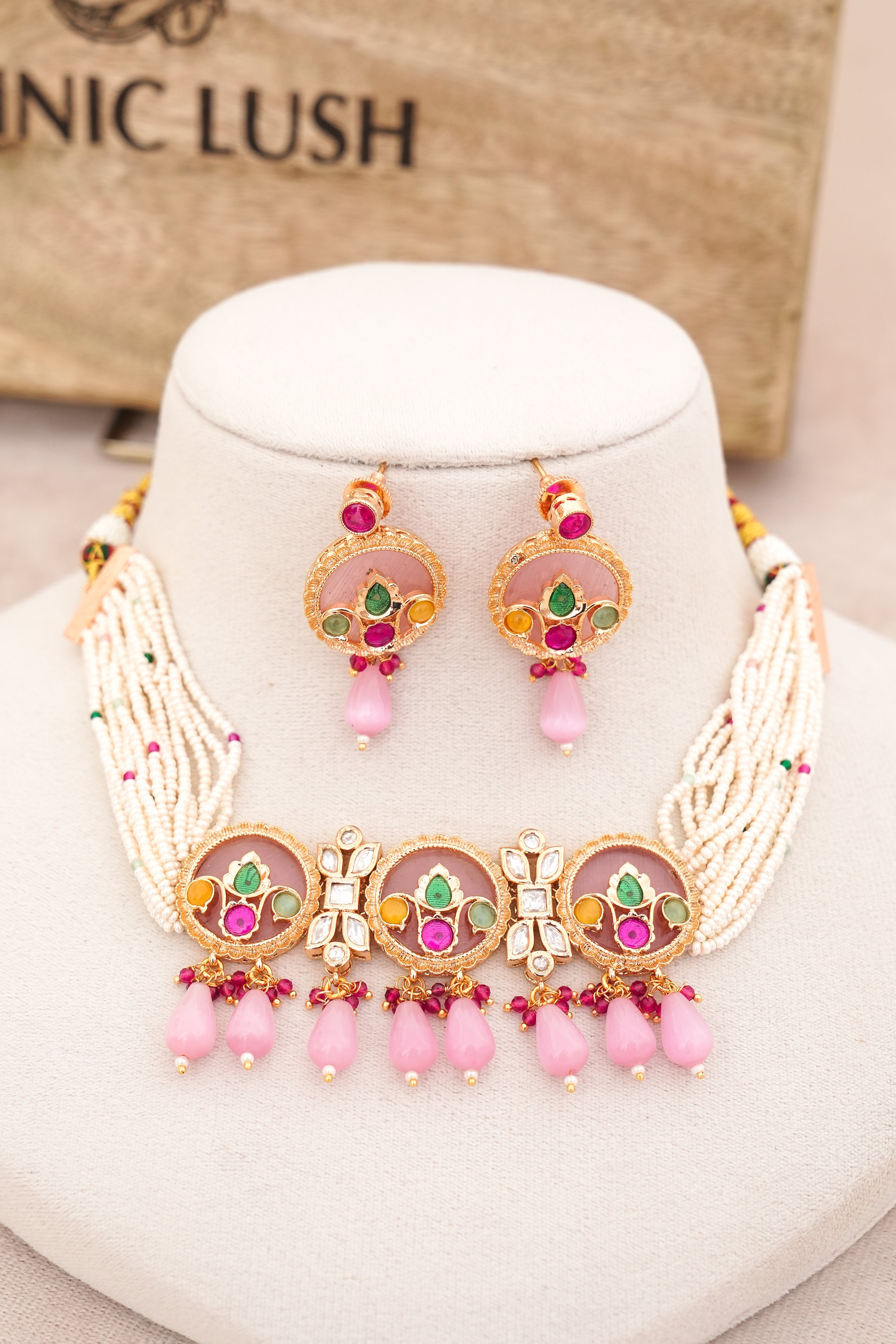 Crimson Bloom Gemstone Necklace Set