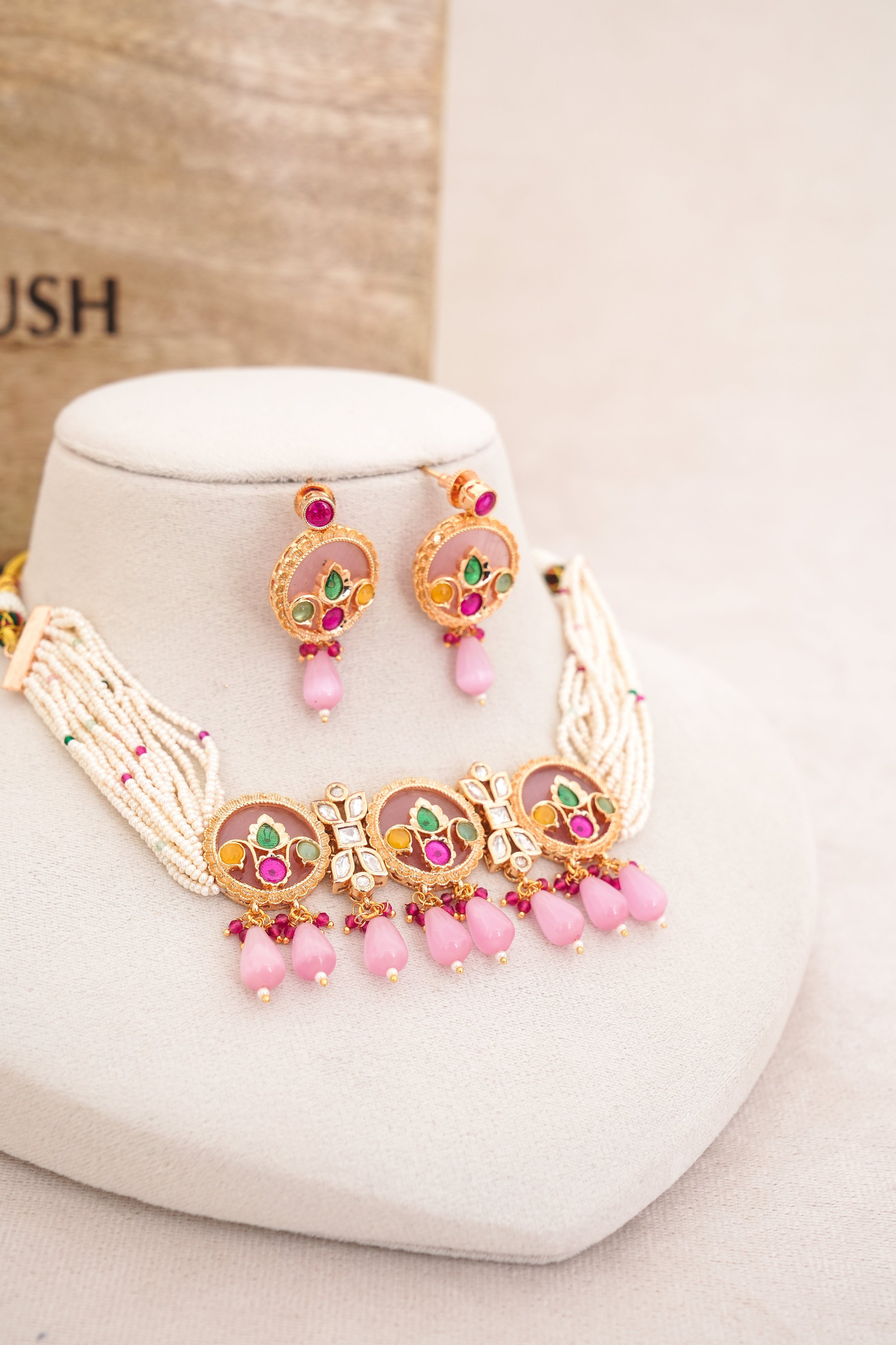 Crimson Bloom Gemstone Necklace Set