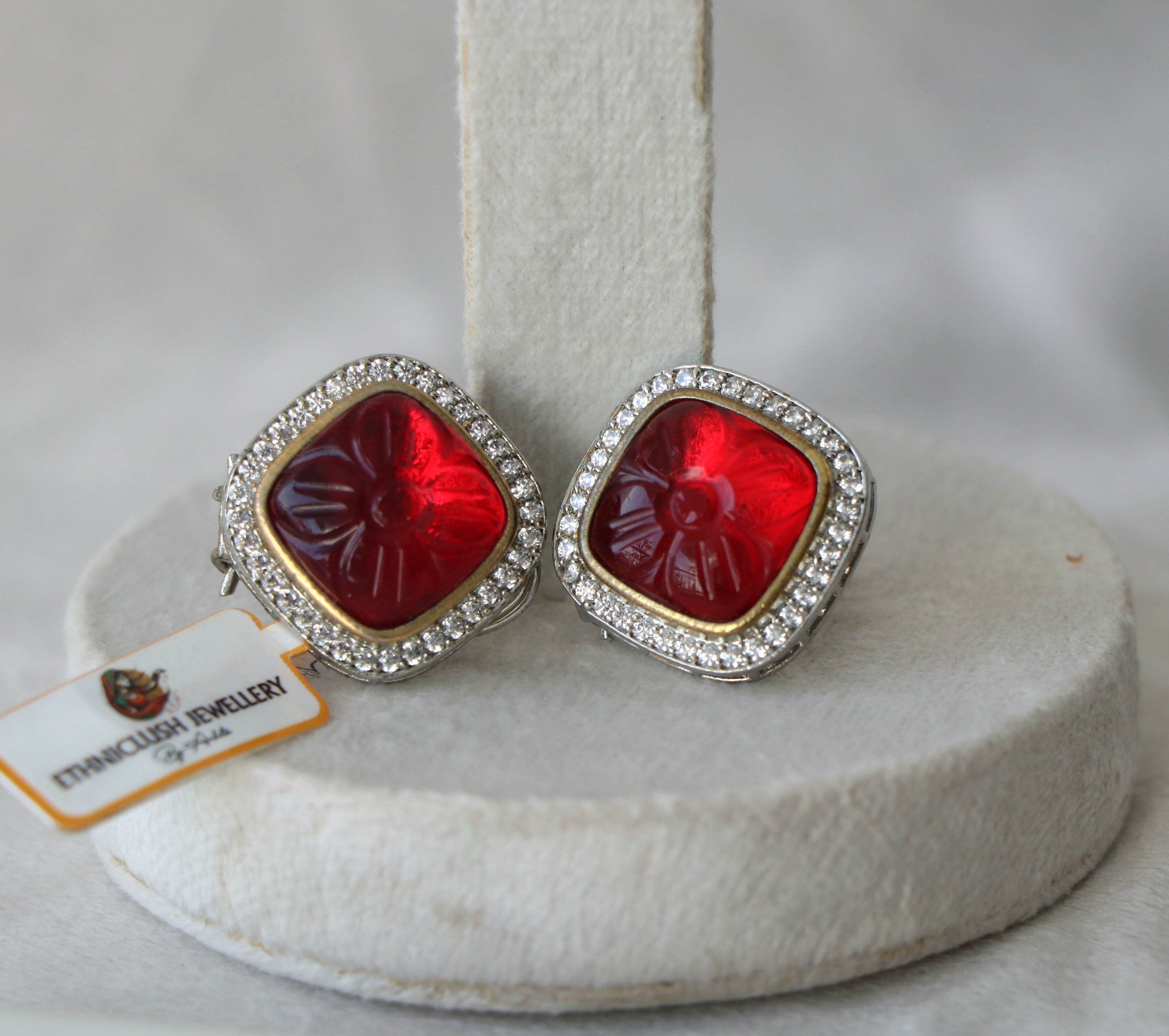 Crimson Bloom Halo Earrings