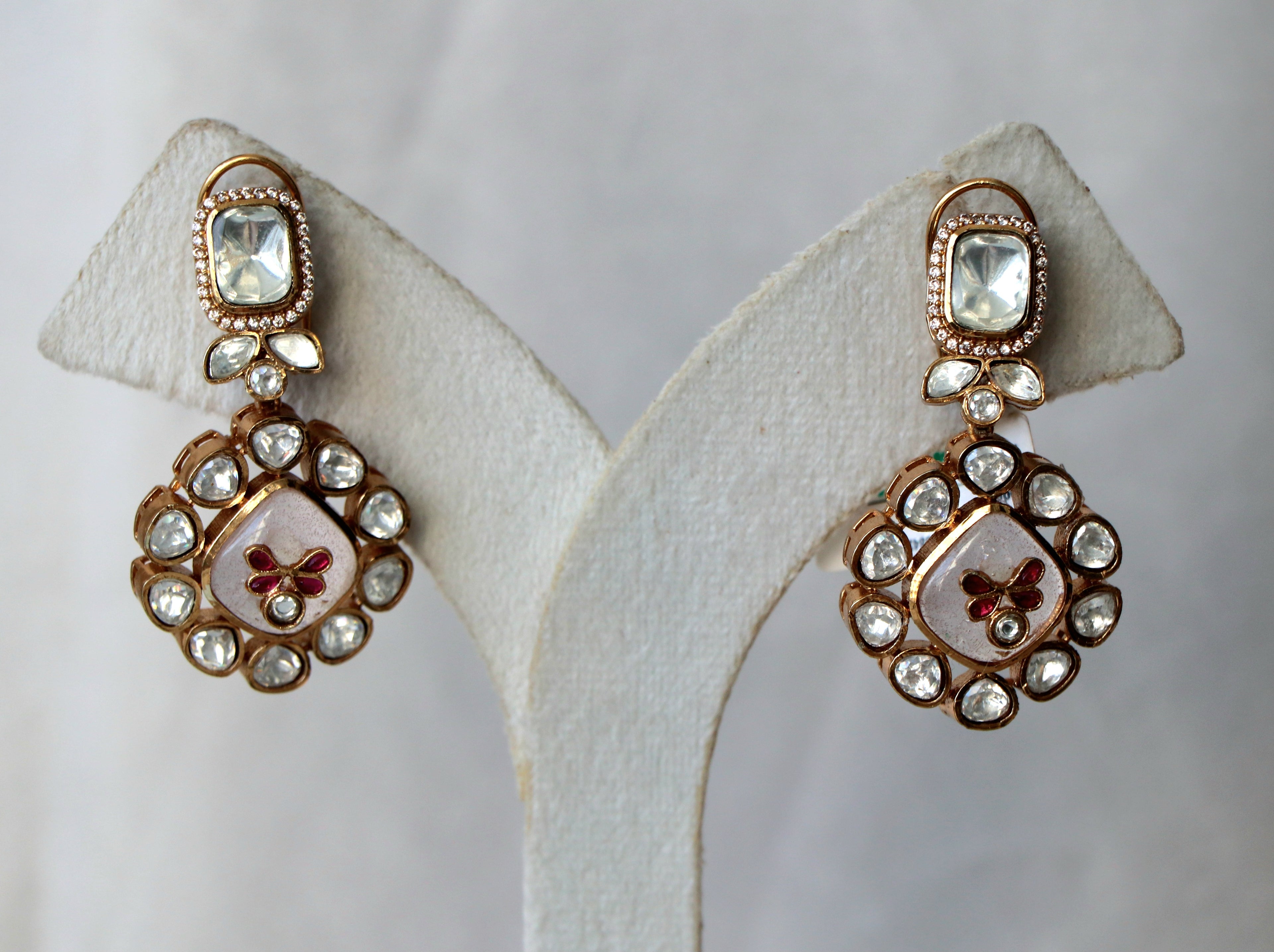 Crimson Bloom Kundan Earrings