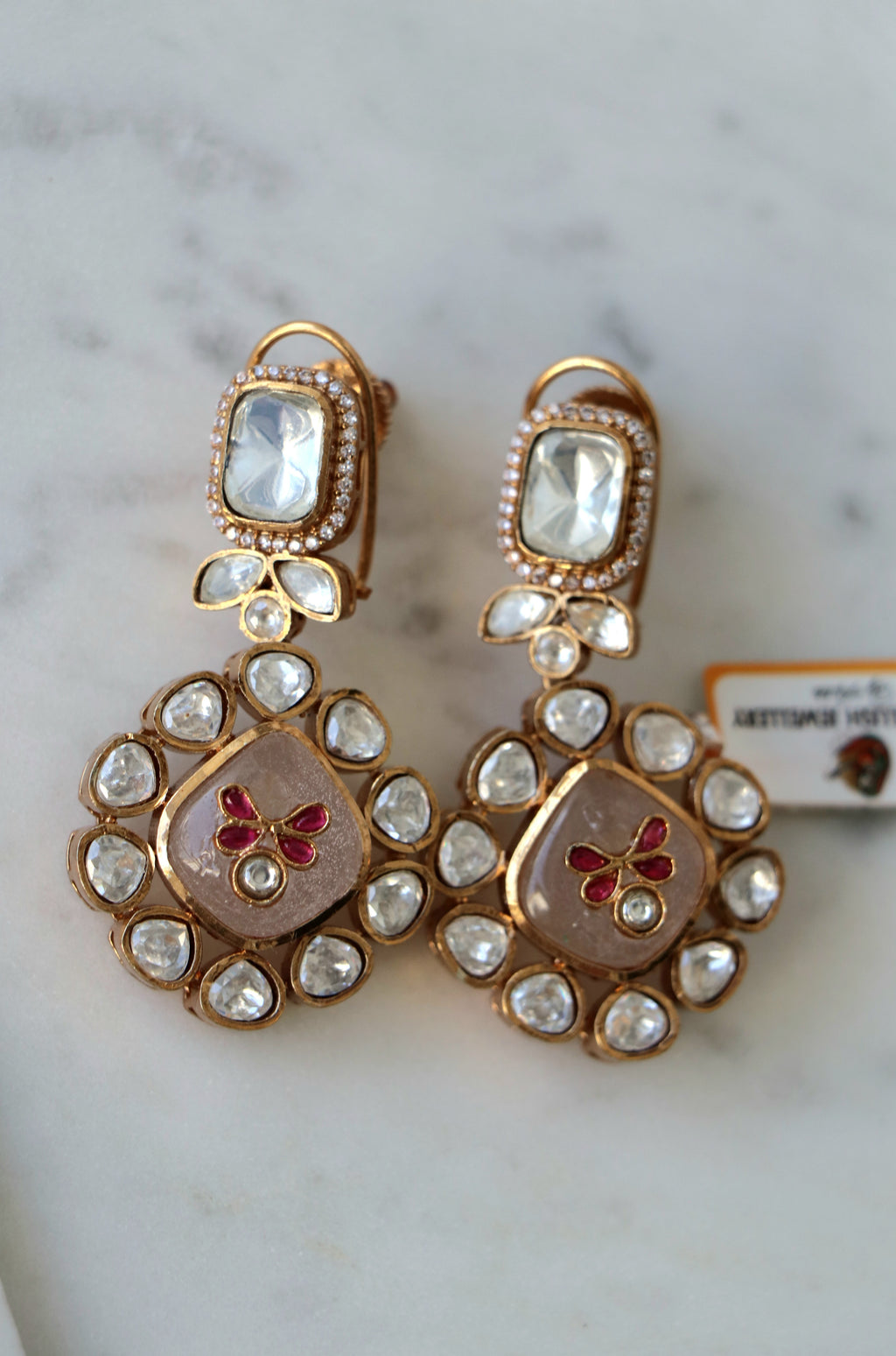 Crimson Bloom Kundan Earrings