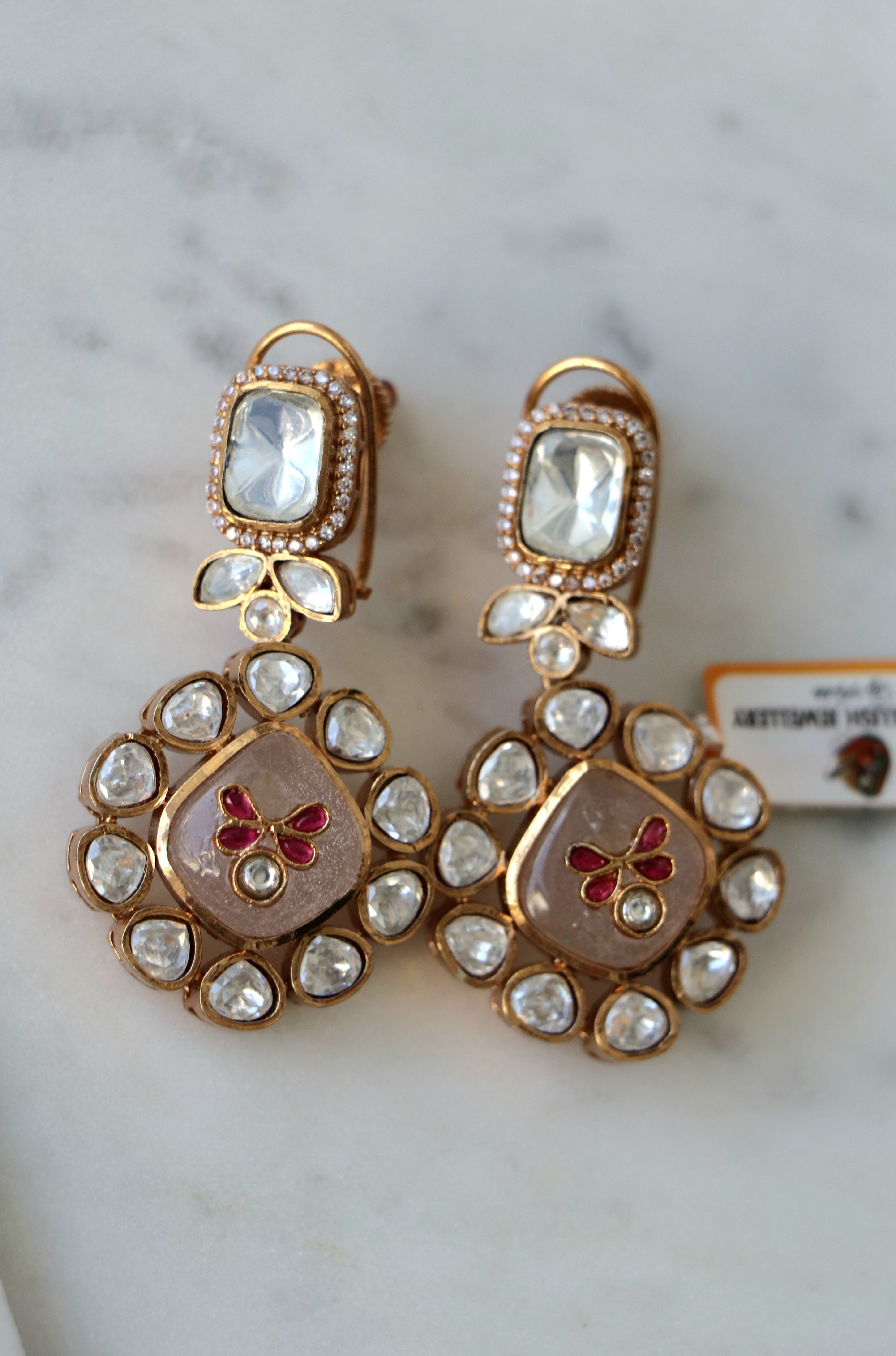 Crimson Bloom Kundan Earrings
