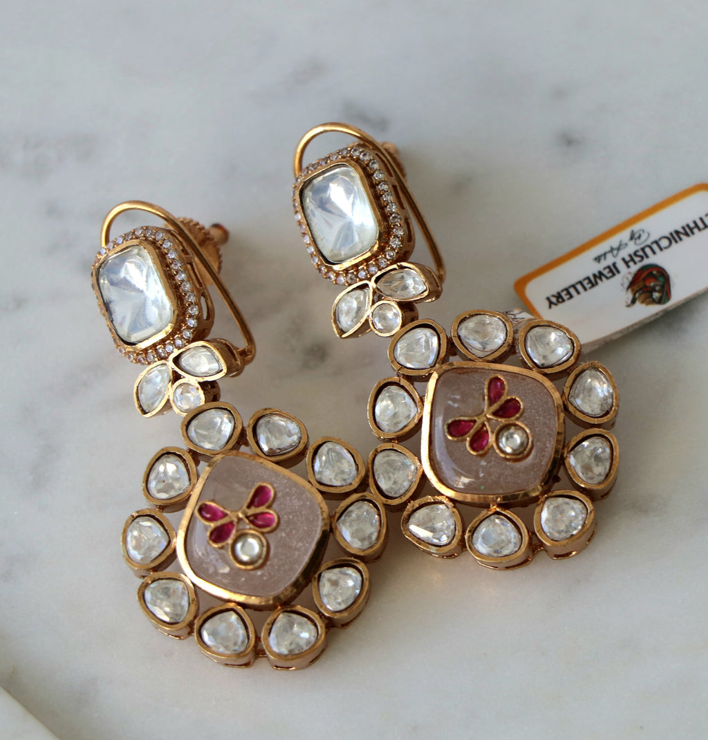 Crimson Bloom Kundan Earrings
