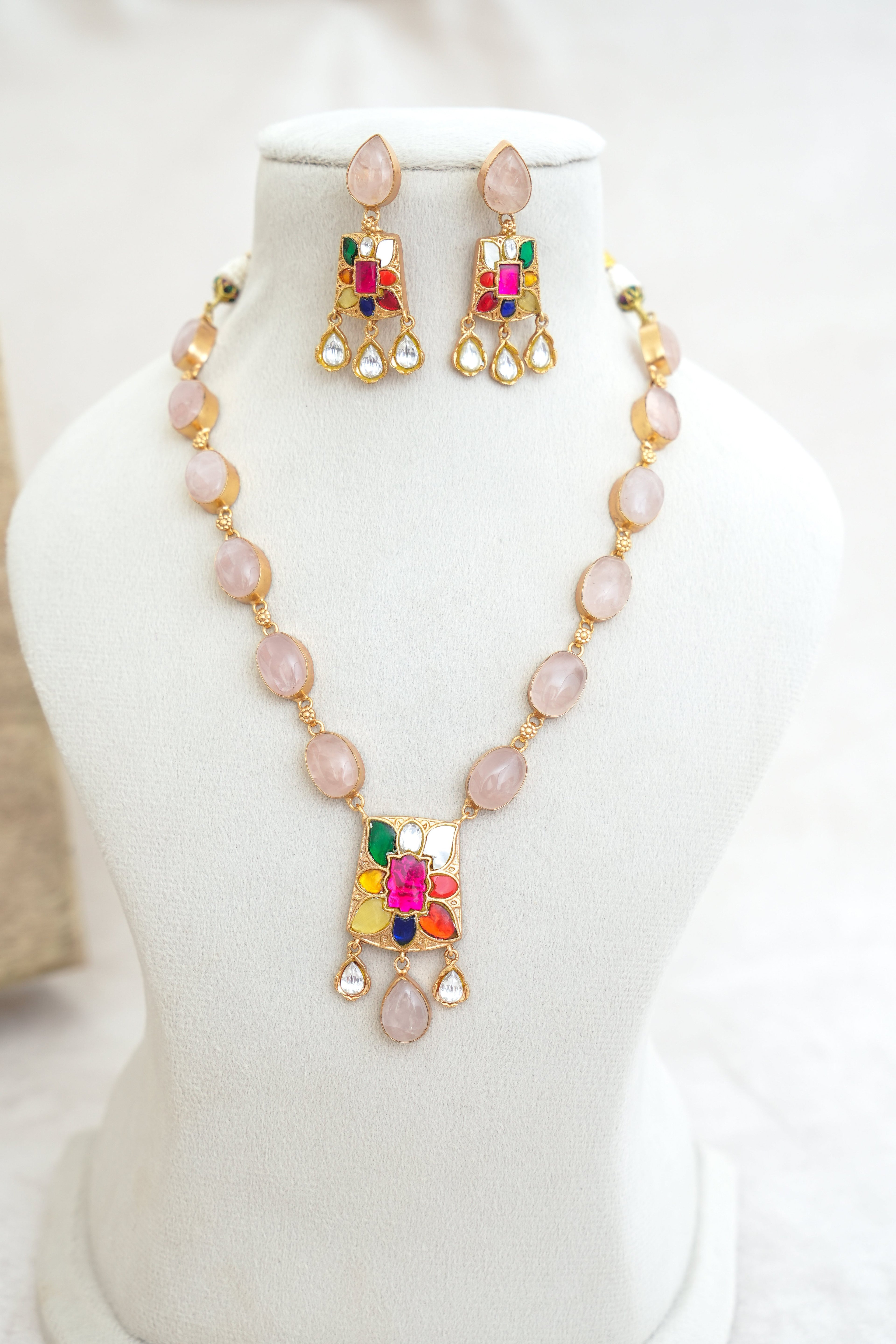 Crimson Bloom Kundan Necklace Set