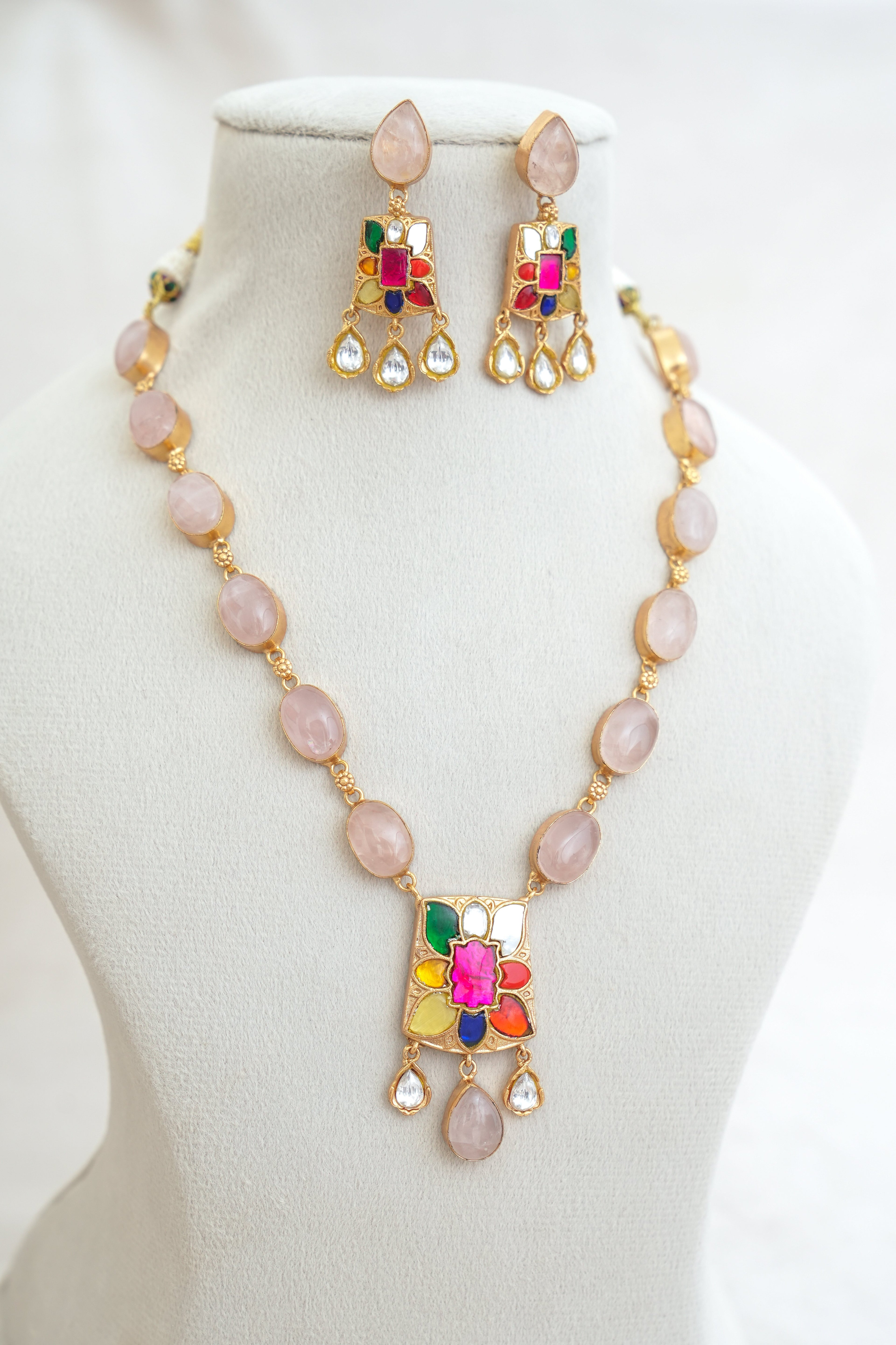 Crimson Bloom Kundan Necklace Set