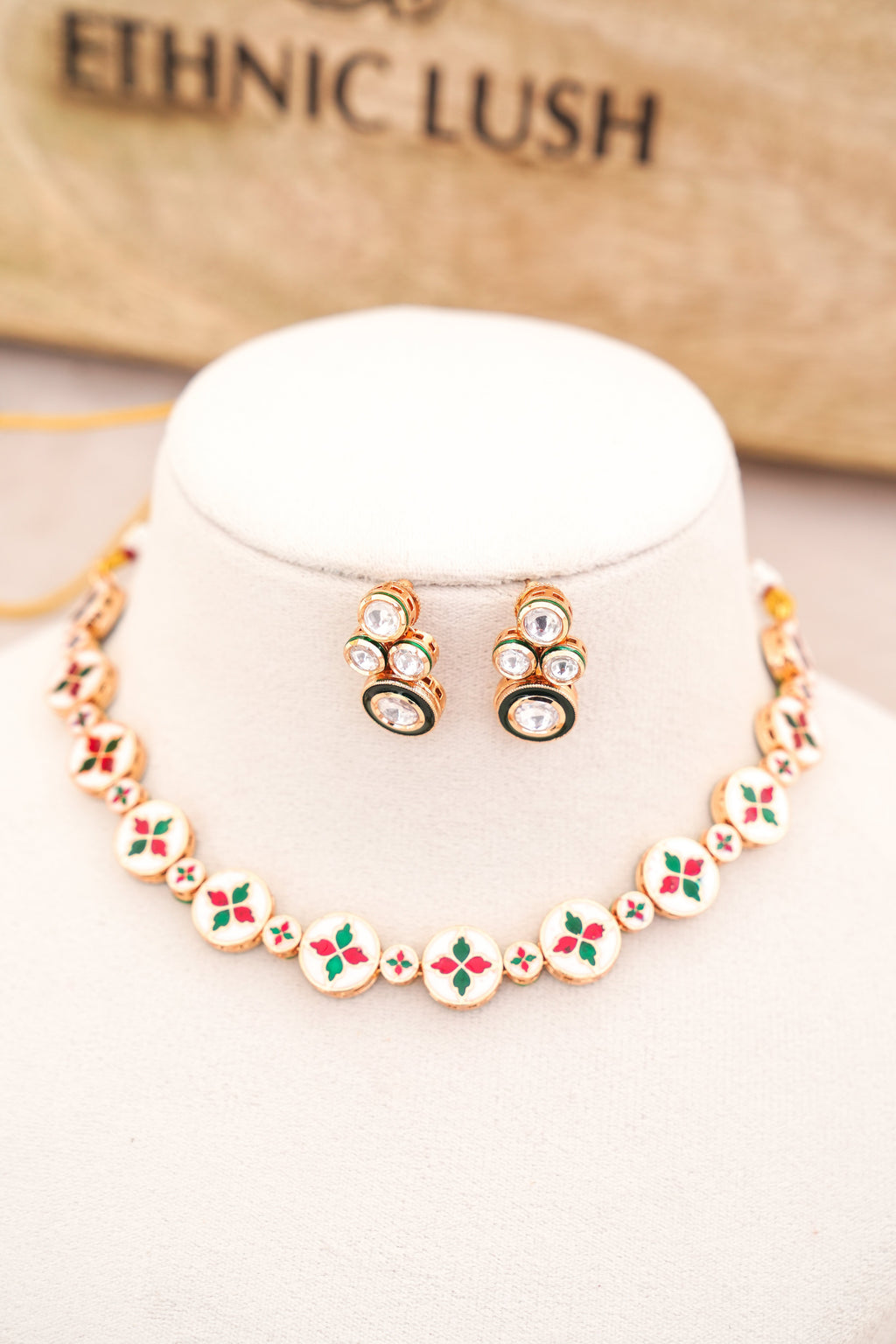 Crimson Bloom Kundan Necklace Set