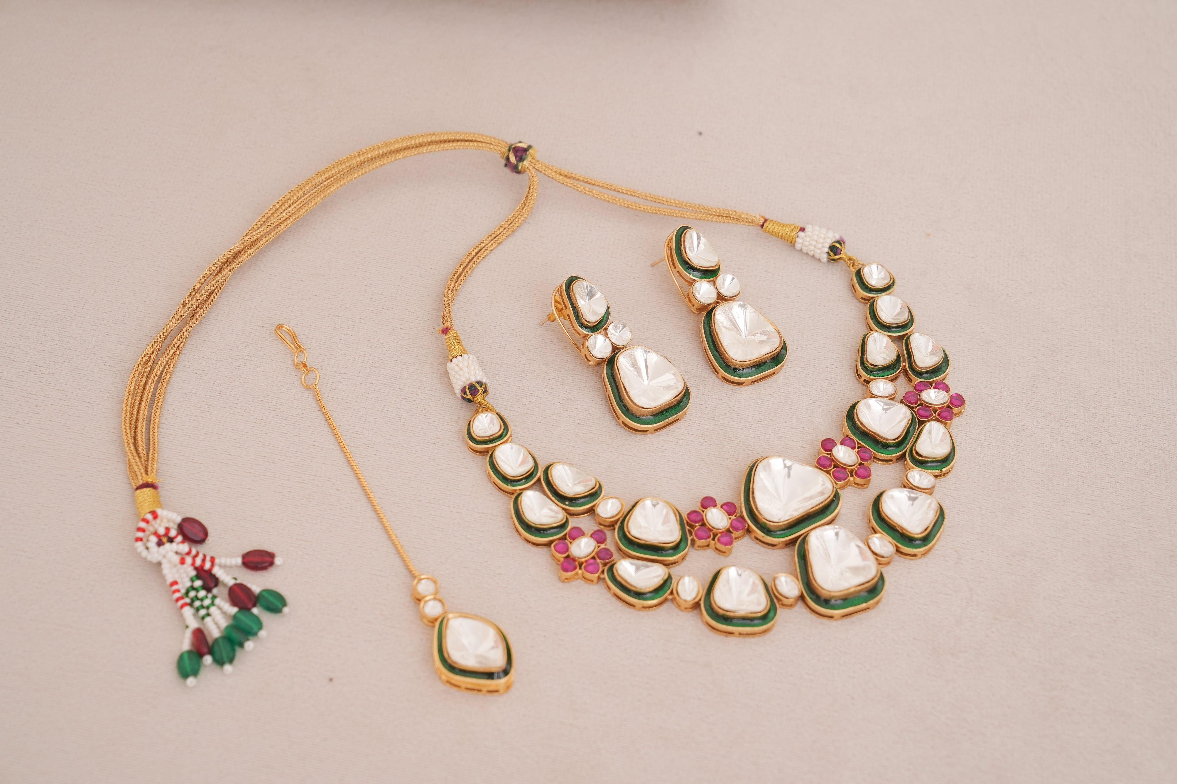 Noor Emerald Meenakari Kundan Polki Necklace Set
