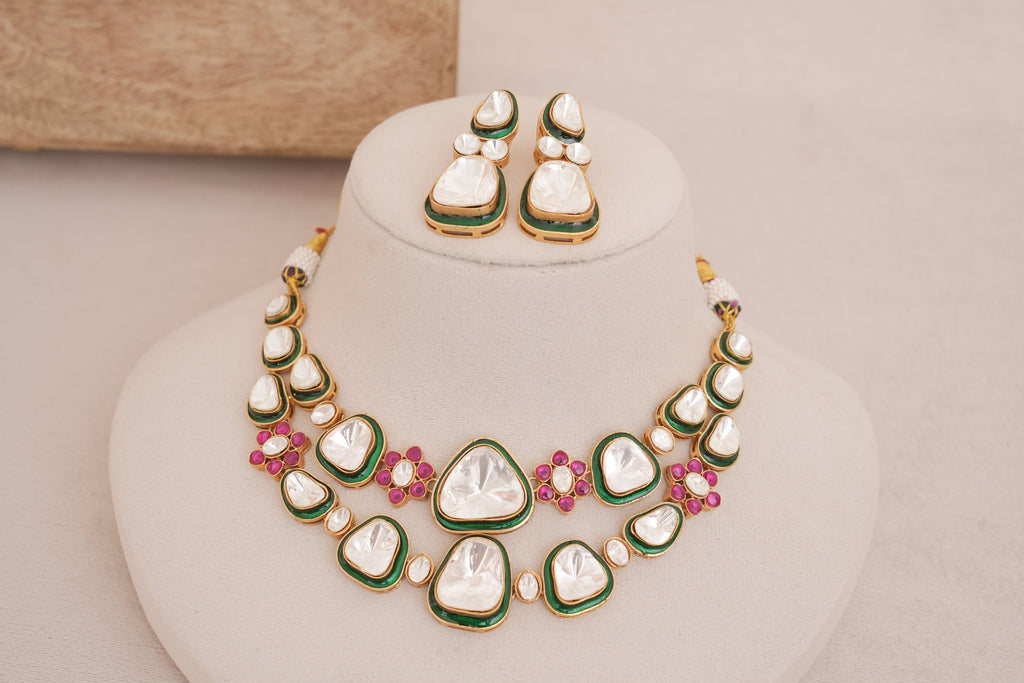 Noor Emerald Meenakari Kundan Polki Necklace Set