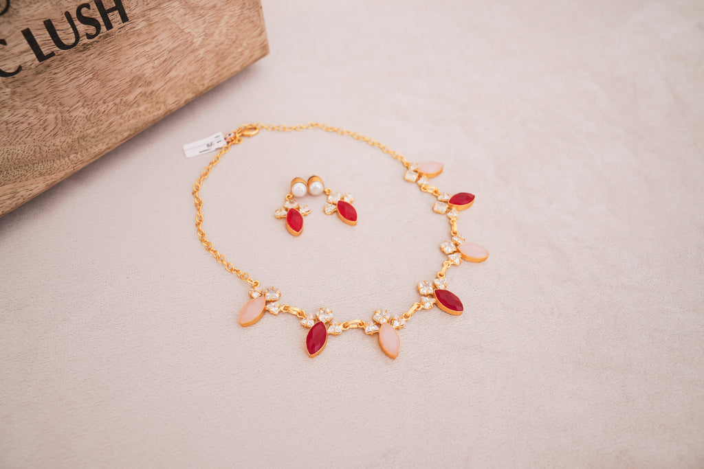 Carnelion & Rose Quartz Choker Set