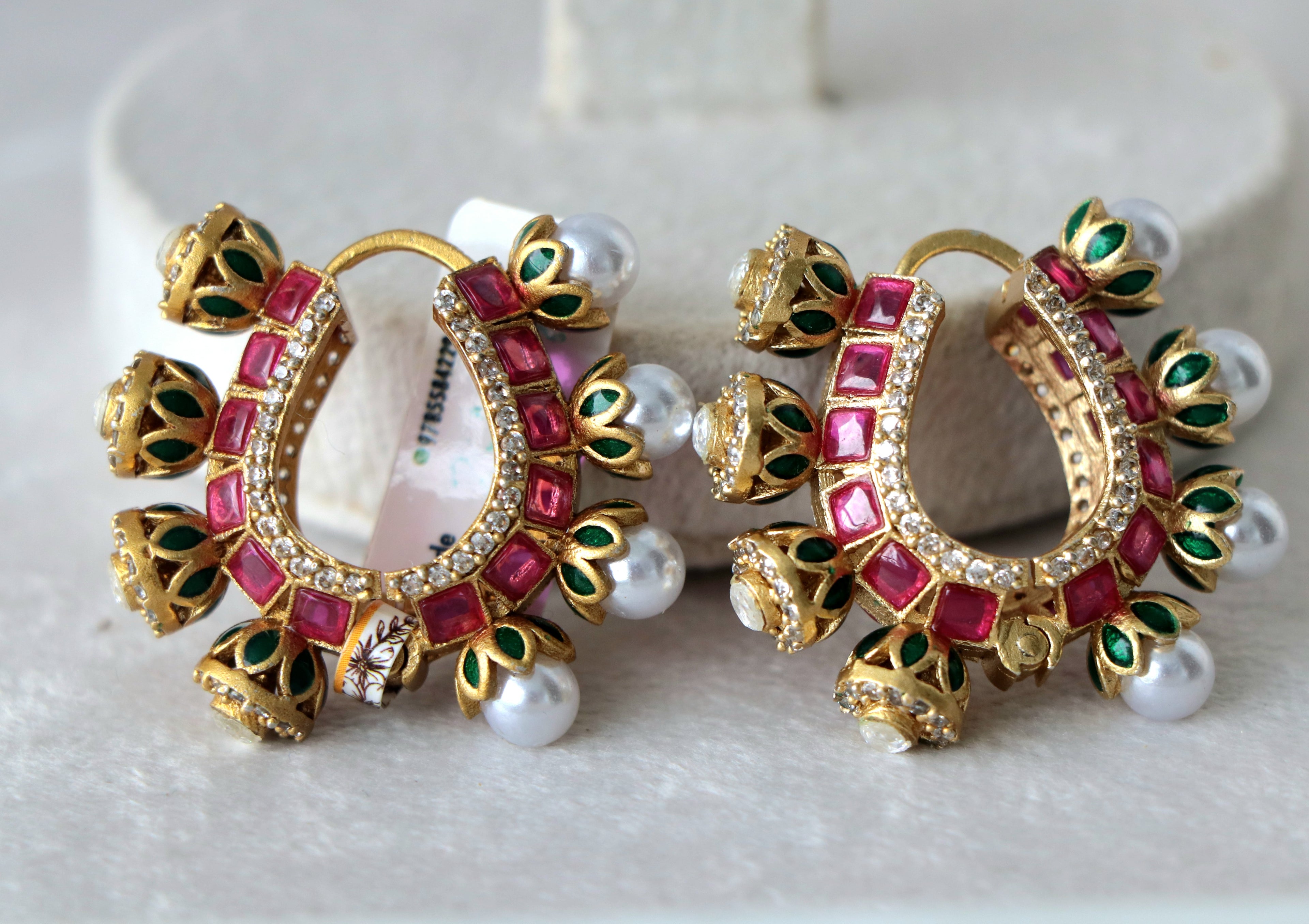 Crimson Bloom Pearl Earrings