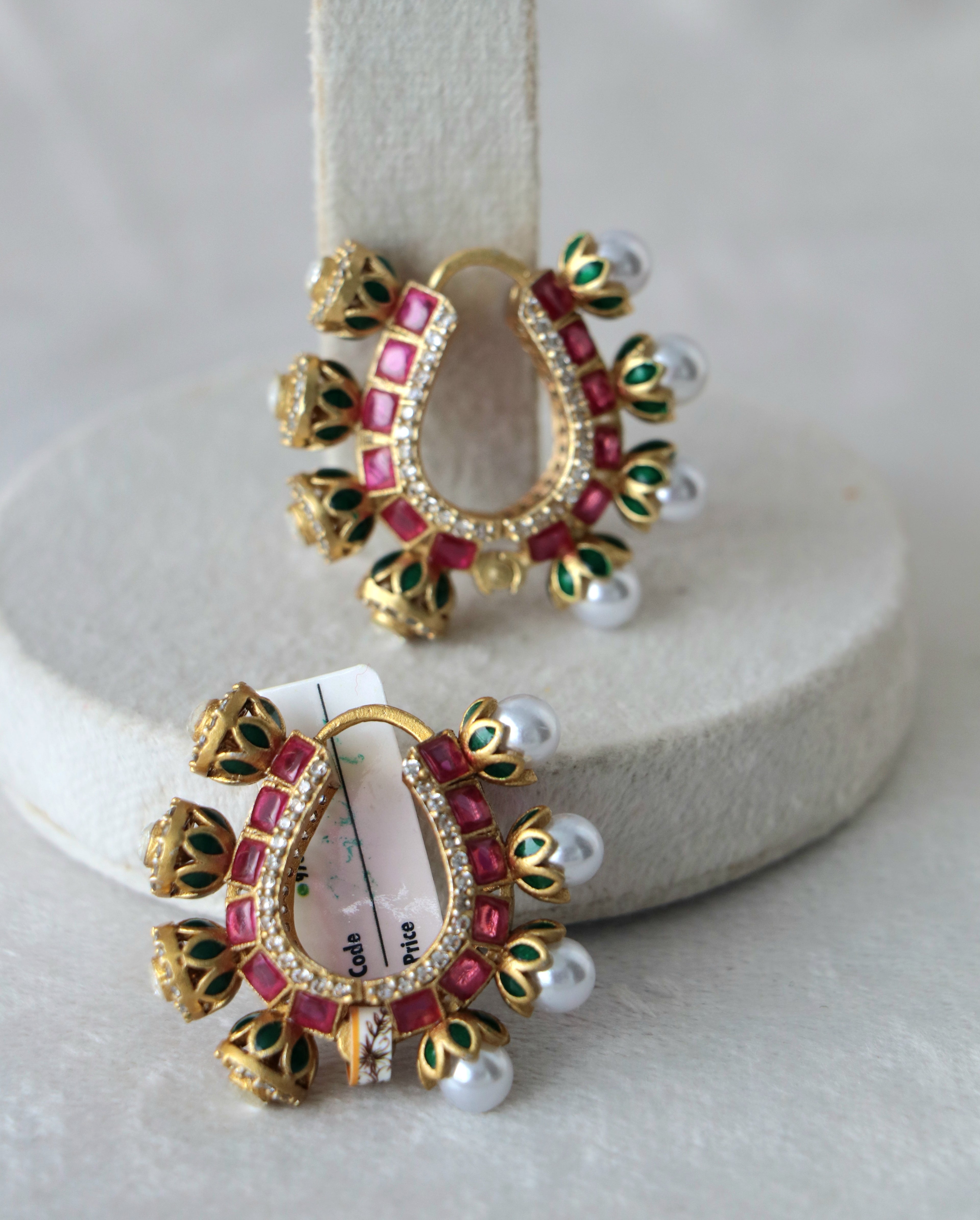 Crimson Bloom Pearl Earrings