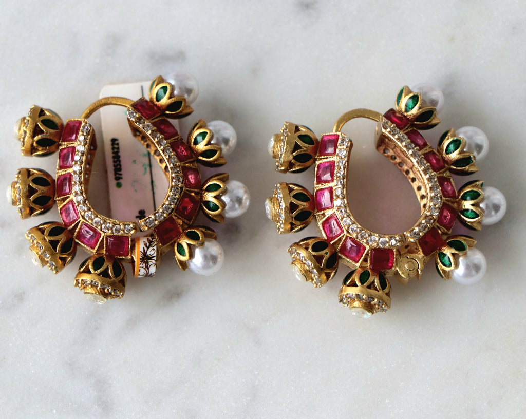 Crimson Bloom Pearl Earrings