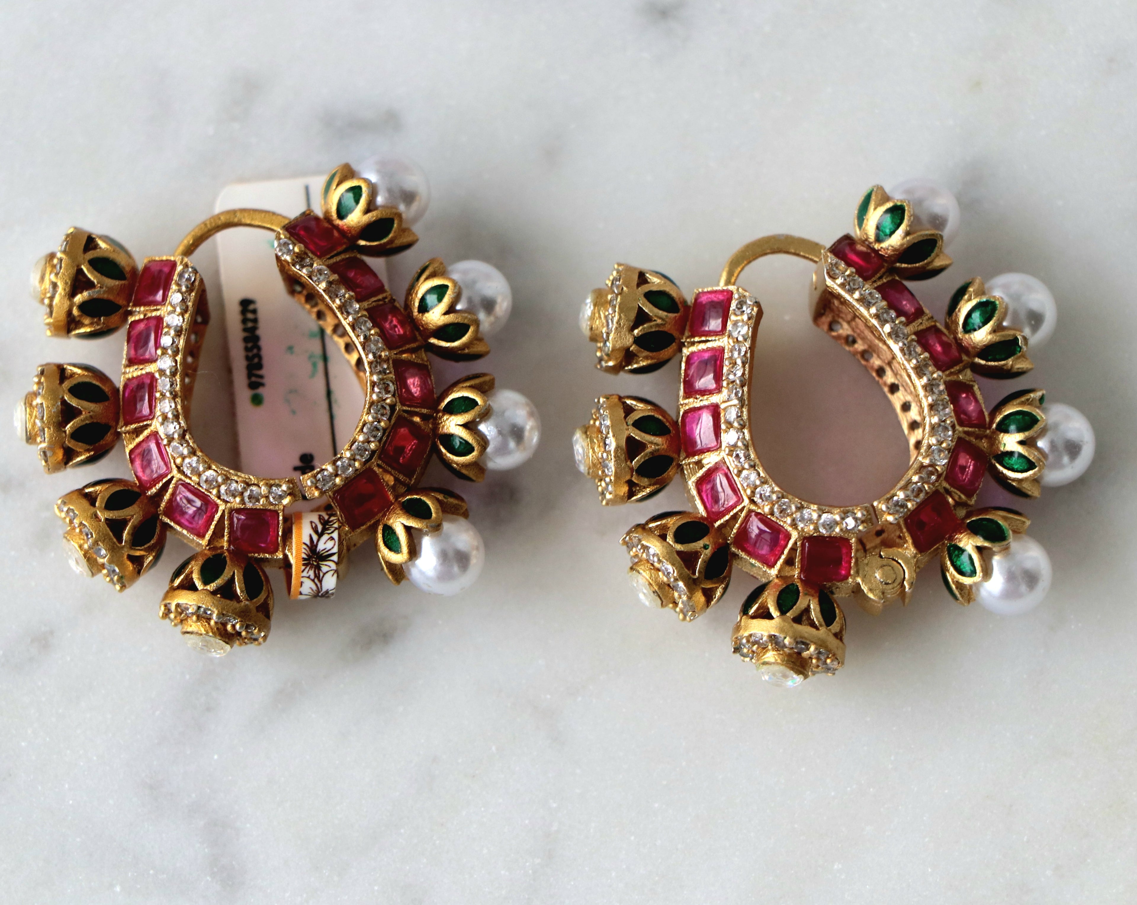 Crimson Bloom Pearl Earrings