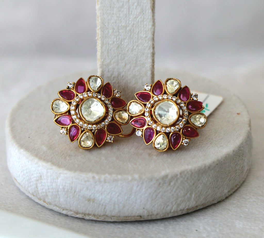 Crimson Kundan Bloom Statement Earrings