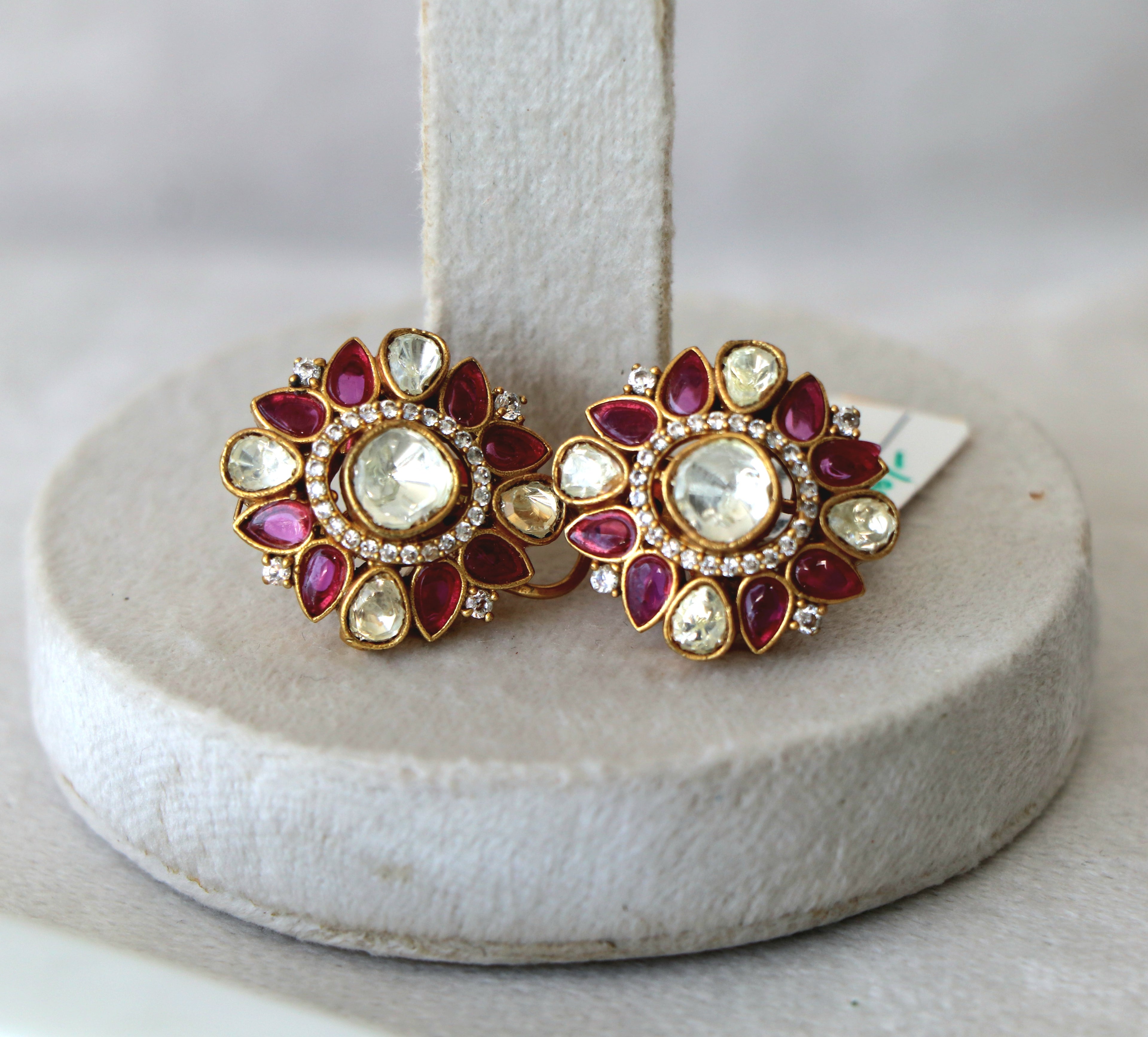 Crimson Kundan Bloom Statement Earrings
