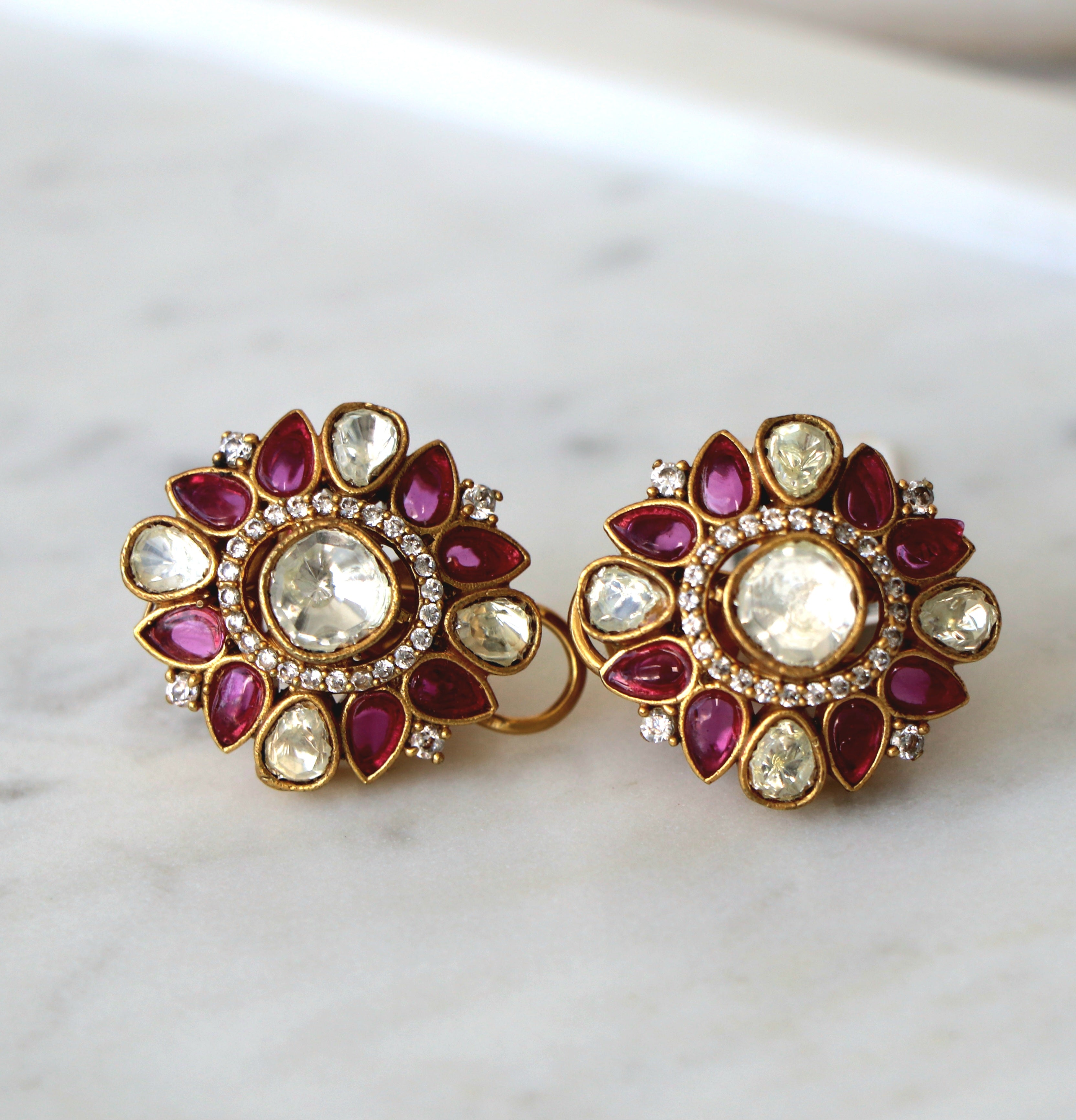 Crimson Kundan Bloom Statement Earrings