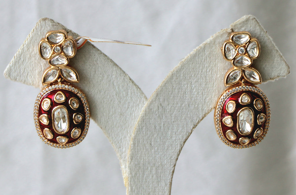 Crimson Bloom Enamel Statement Earrings
