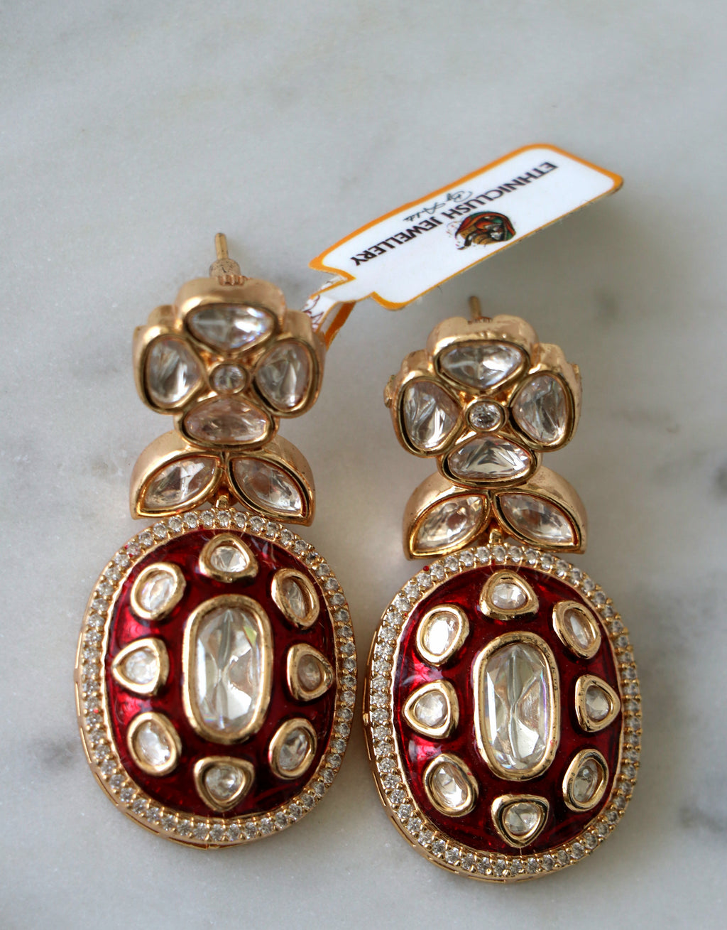 Crimson Bloom Enamel Statement Earrings