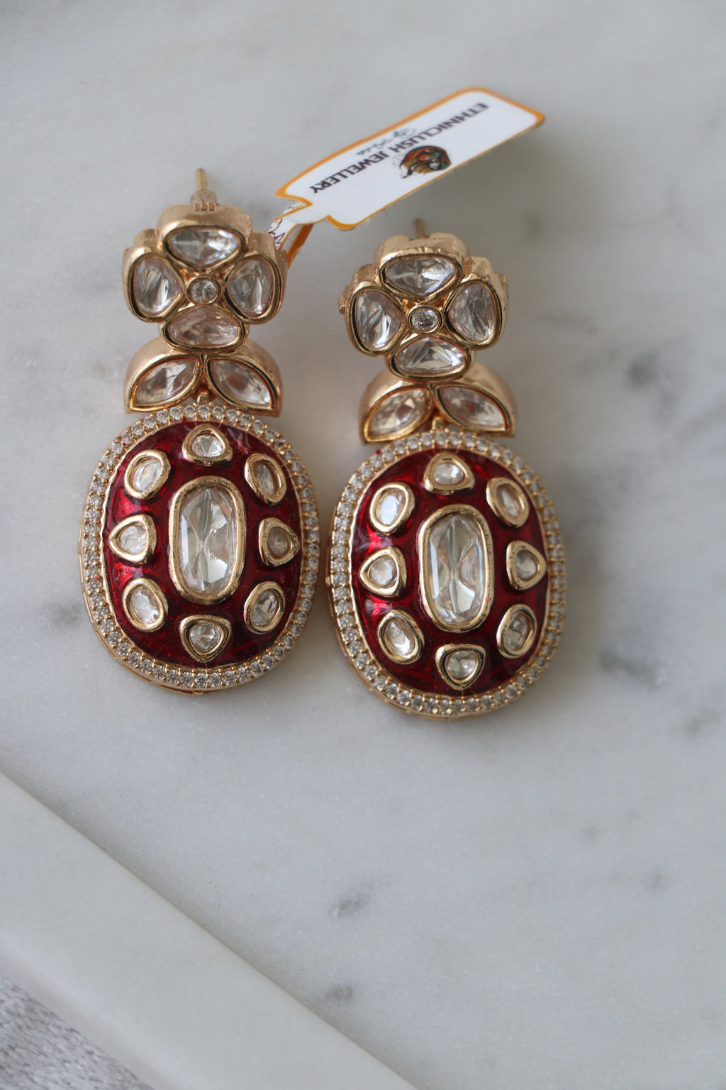 Crimson Bloom Enamel Statement Earrings