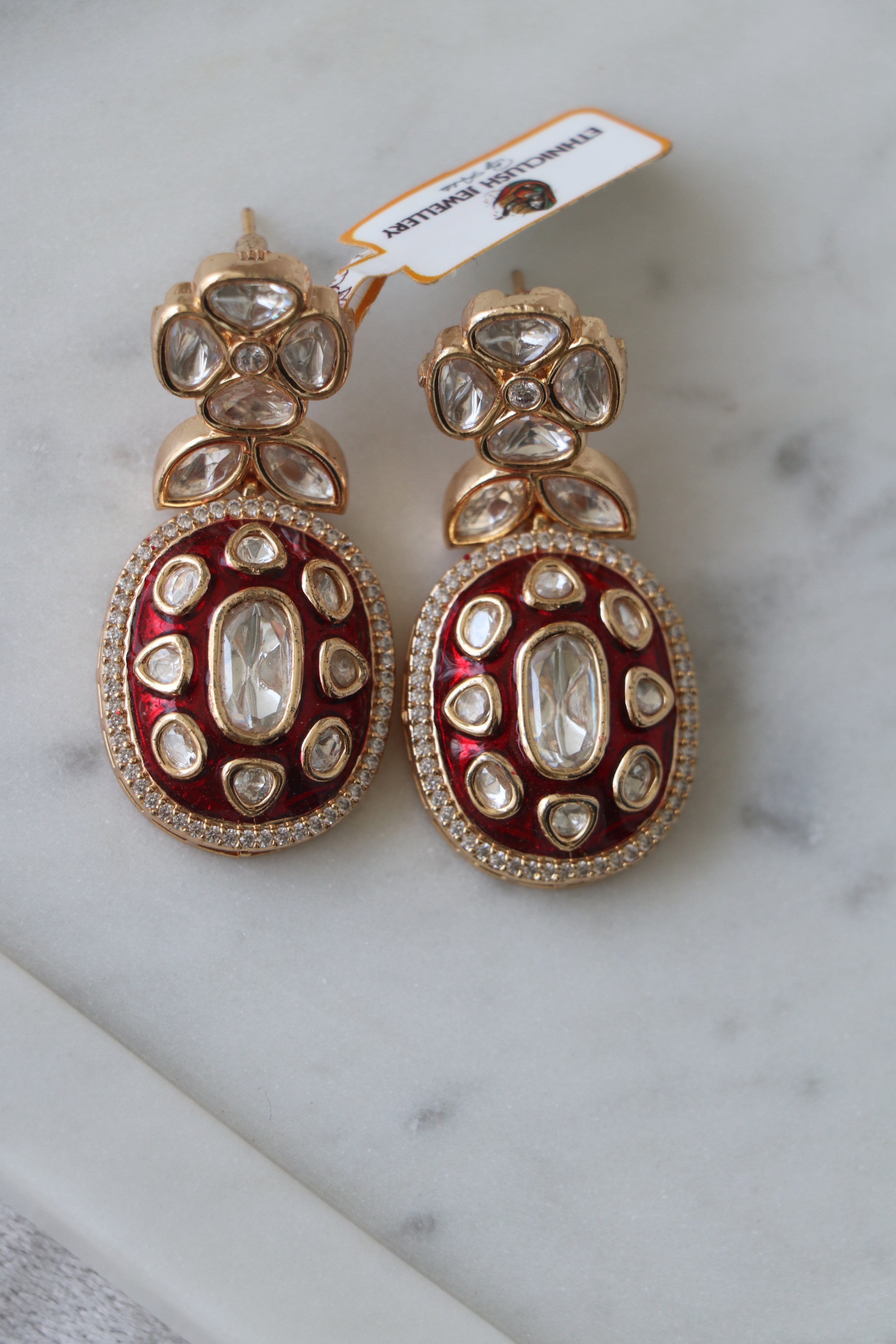 Crimson Bloom Enamel Statement Earrings