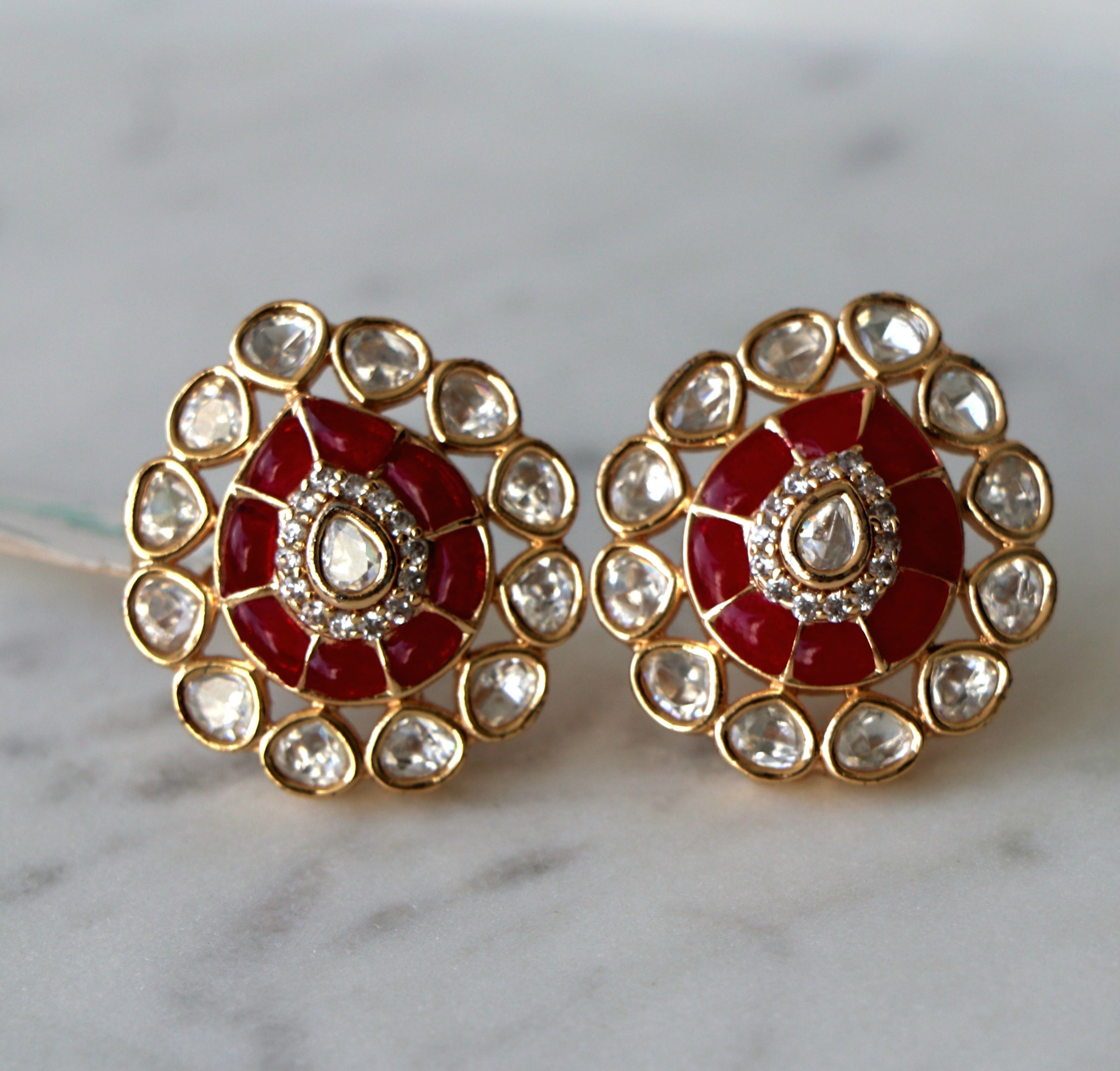 Crimson Bloom Stud Earrings