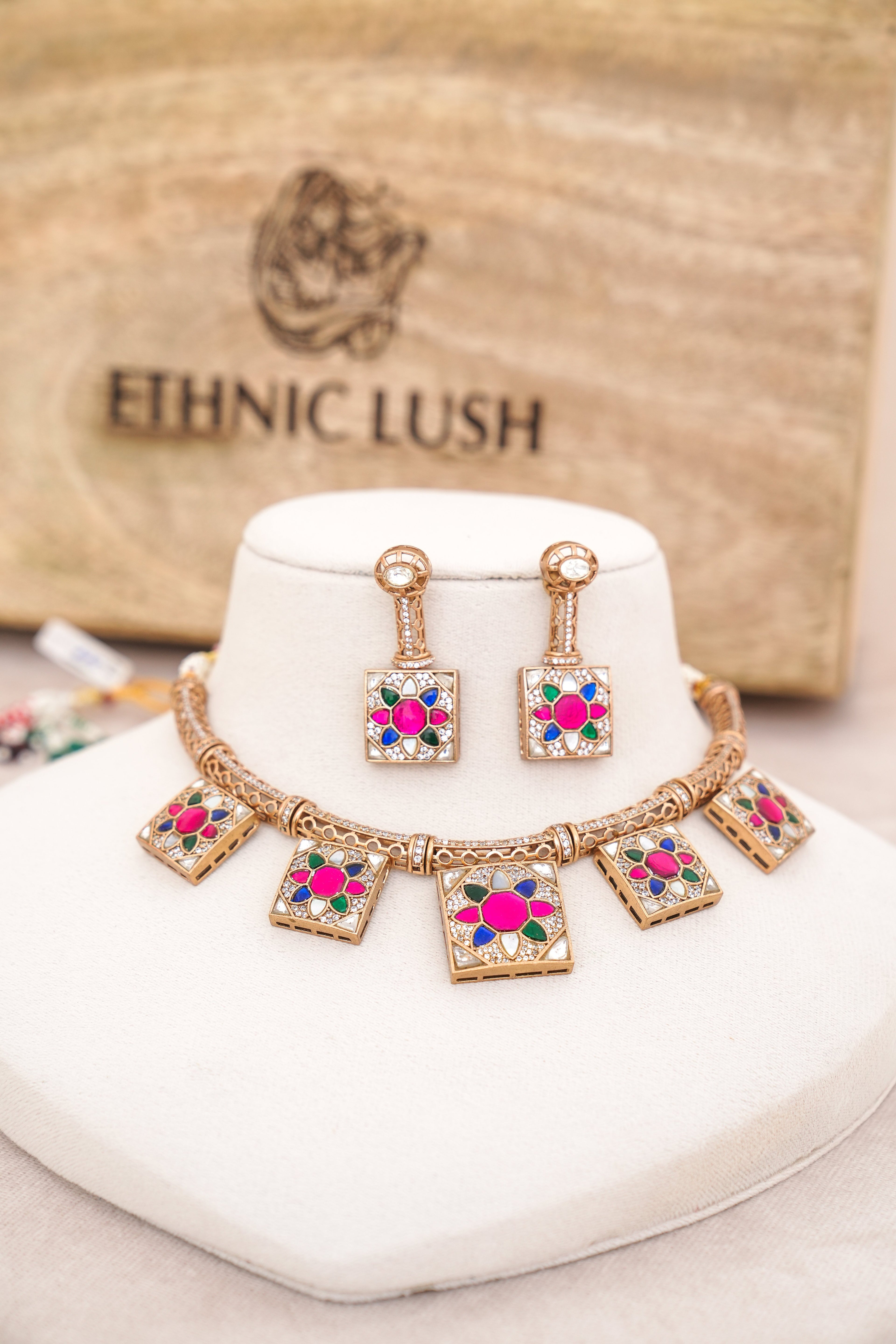 Crimson Bloom Statement Necklace Set