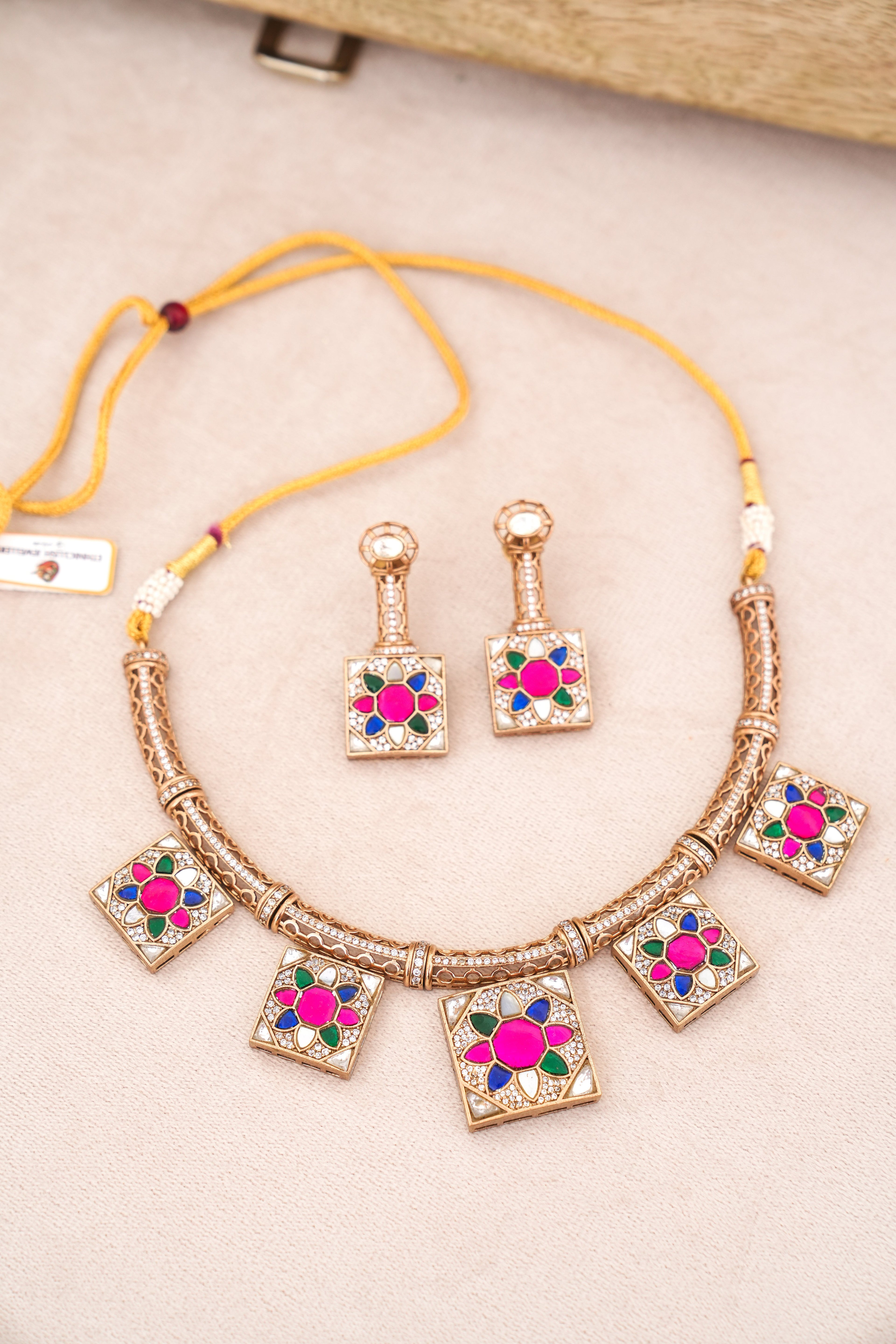 Crimson Bloom Statement Necklace Set