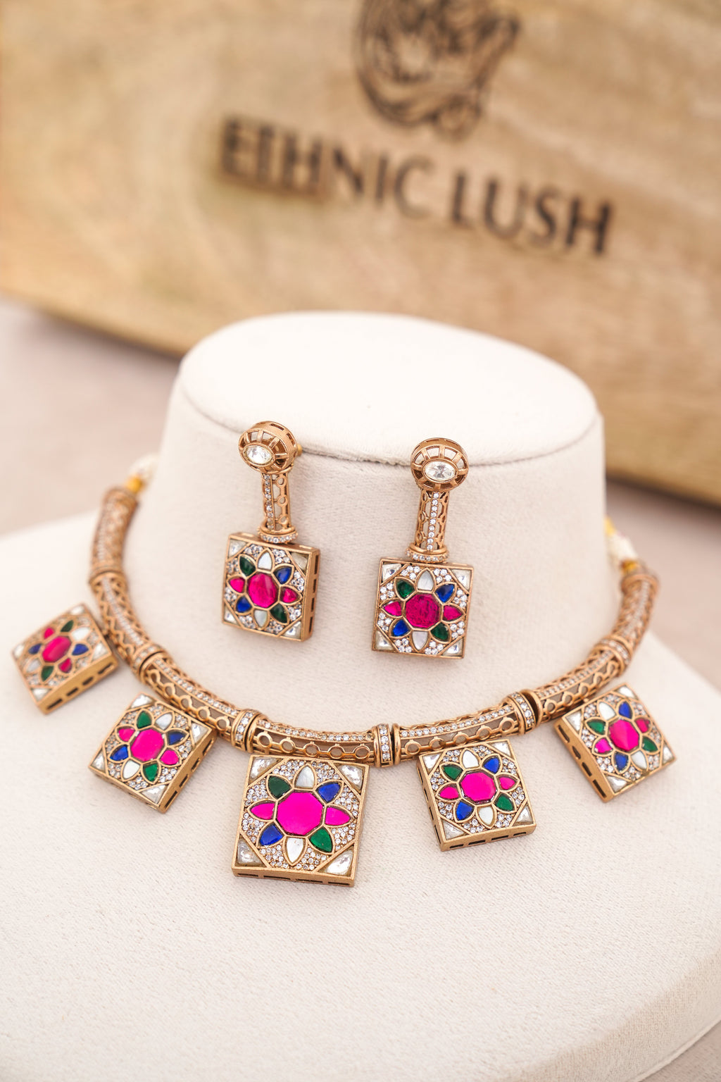 Crimson Bloom Statement Necklace Set