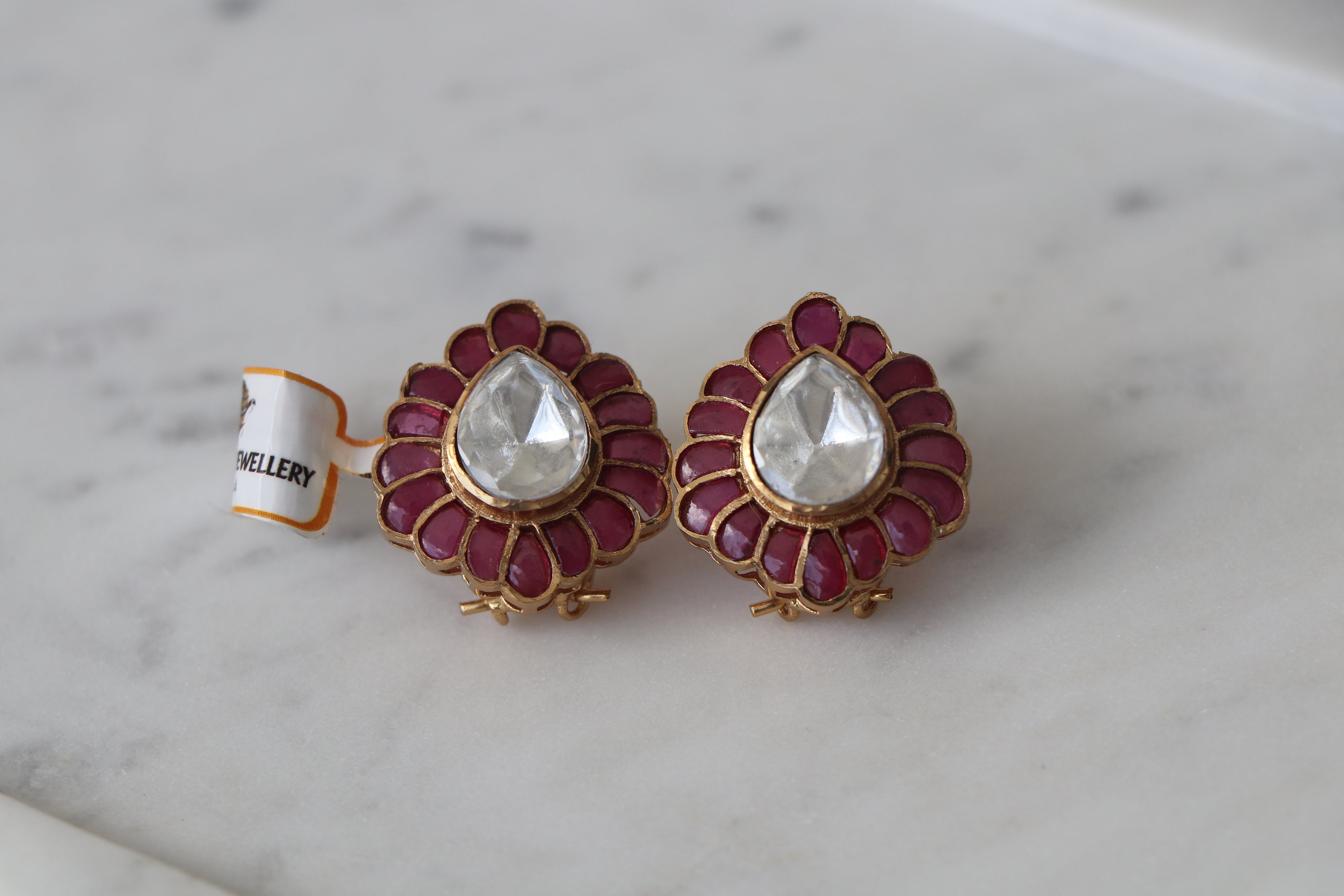 Crimson Polki Bloom Teardrop Earrings