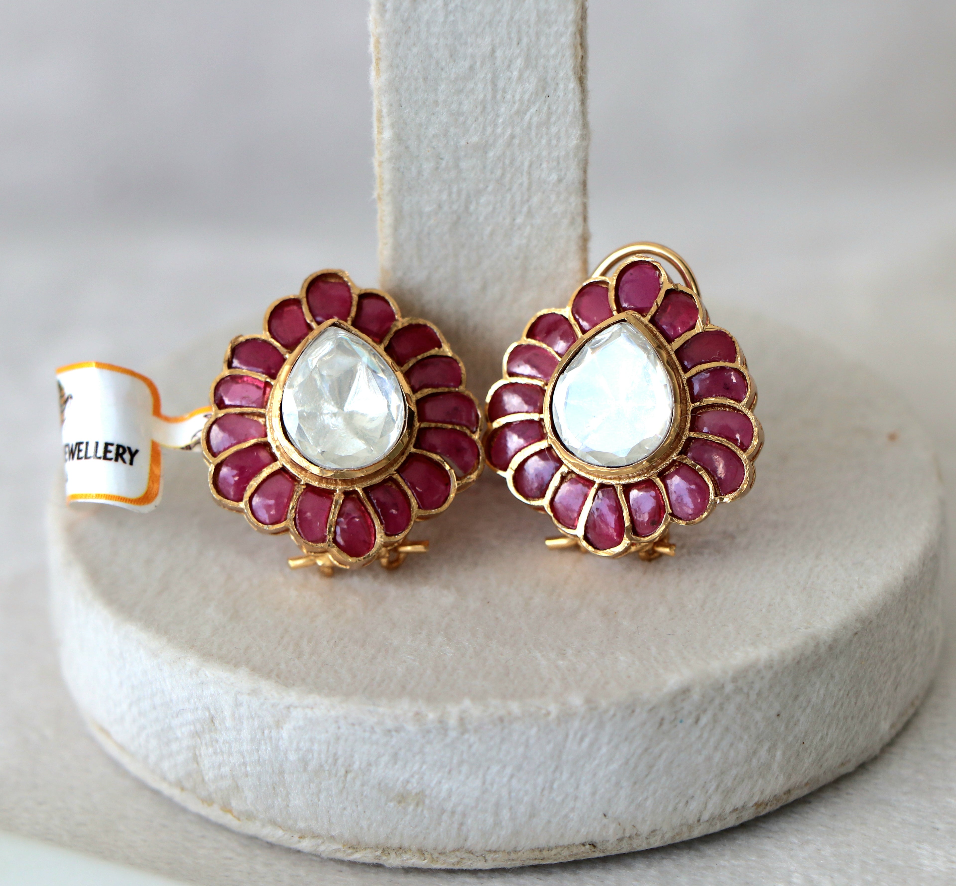 Crimson Polki Bloom Teardrop Earrings