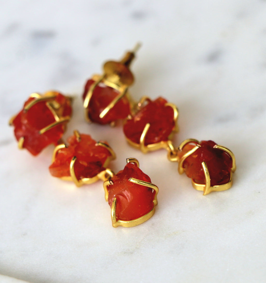 Carnelion Stone Cascade Earrings