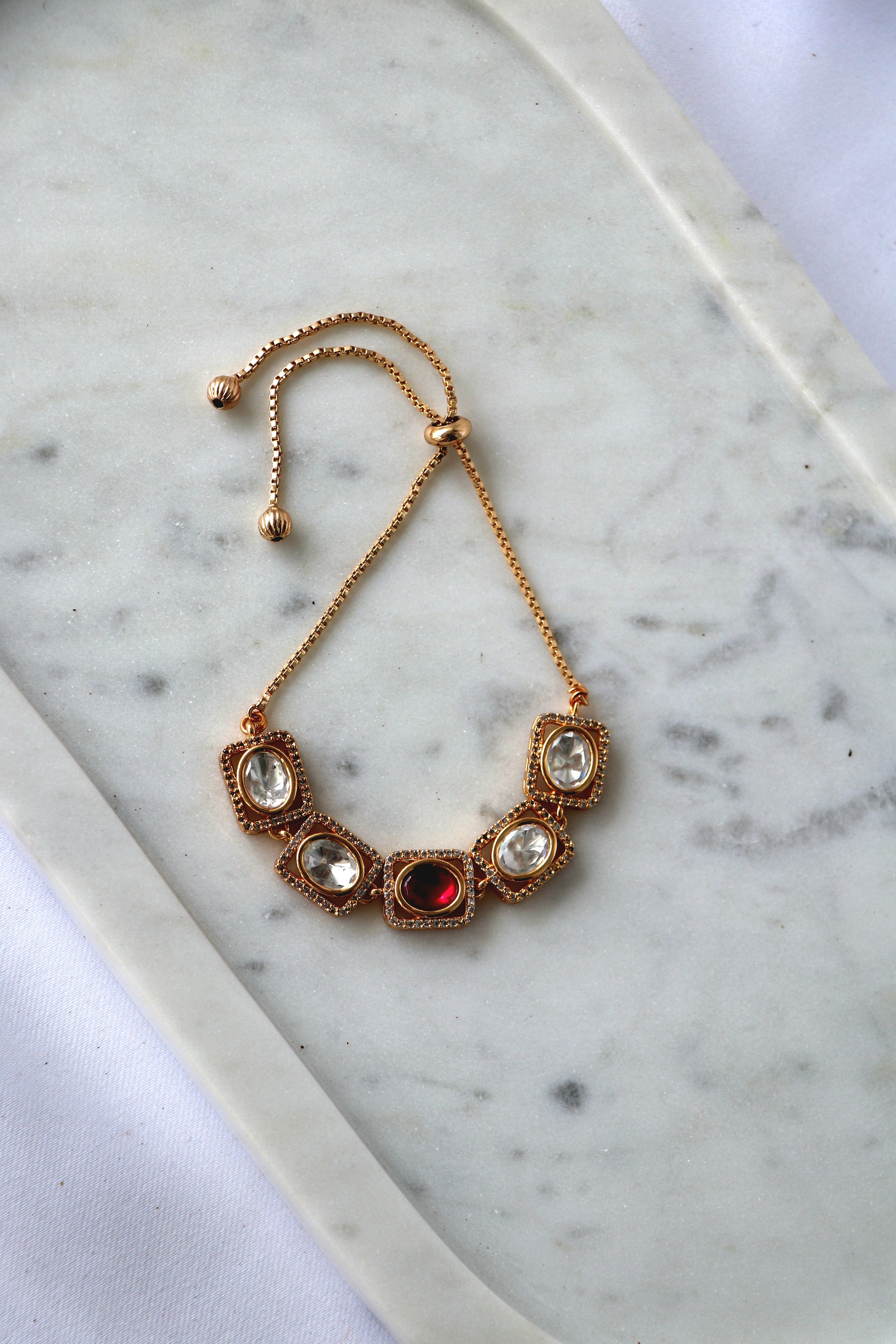 Geometric Kundan Adjustable Bracelet
