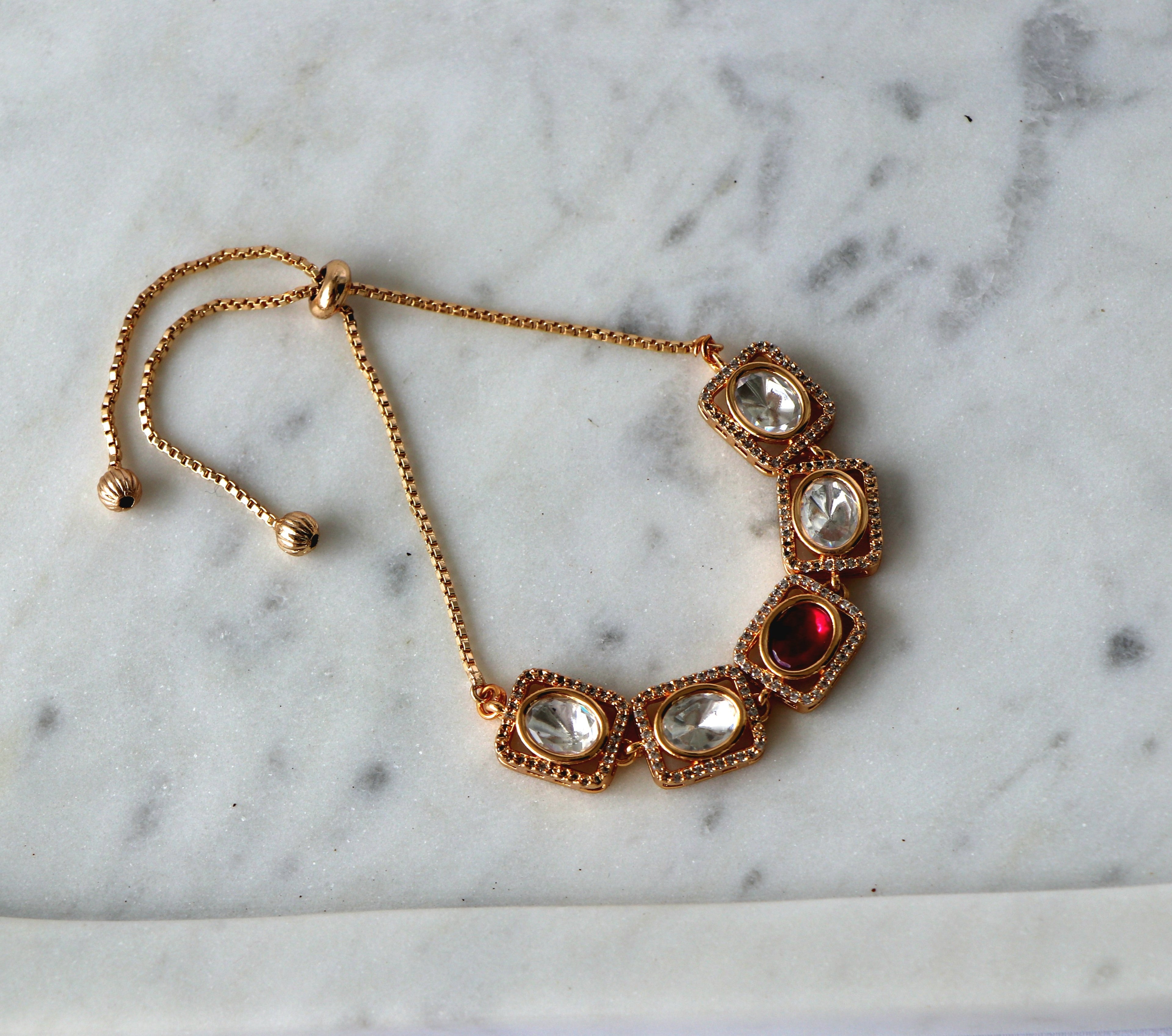 Geometric Kundan Adjustable Bracelet