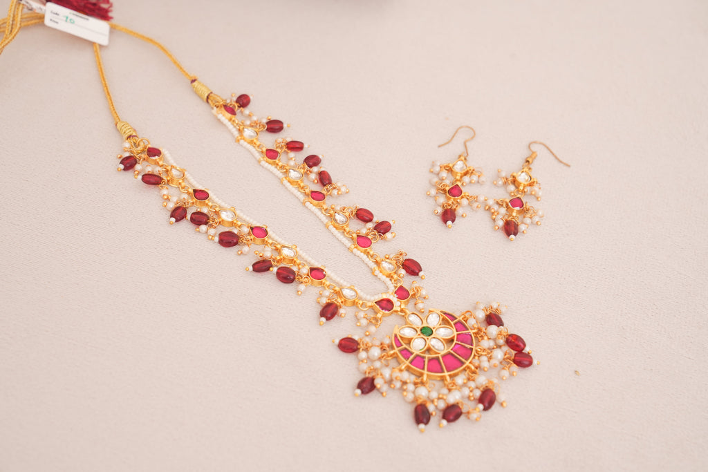 Maharani Ruby Pachi Kundan Pearl Strand Necklace Set