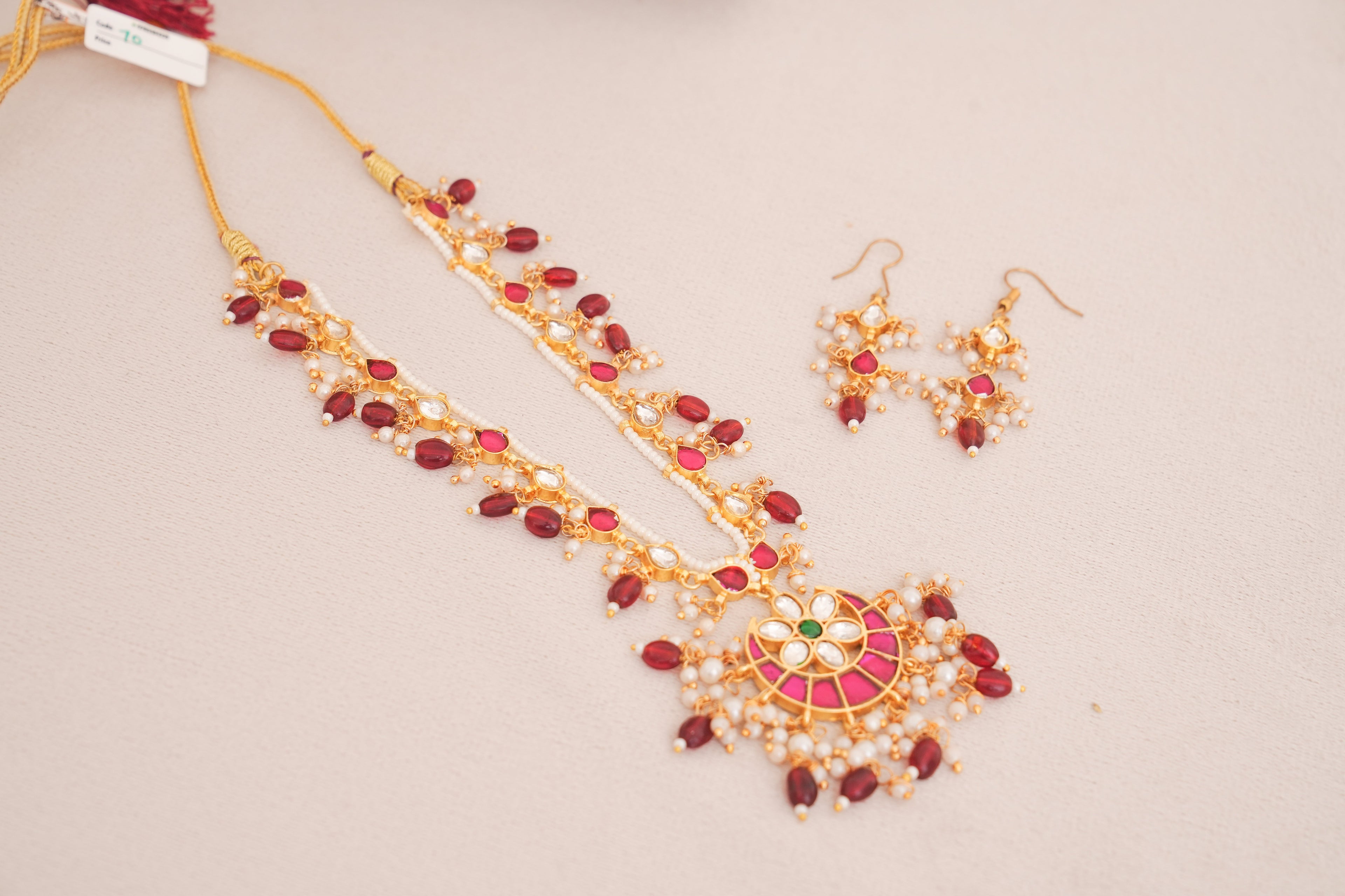 Maharani Ruby Pachi Kundan Pearl Strand Necklace Set