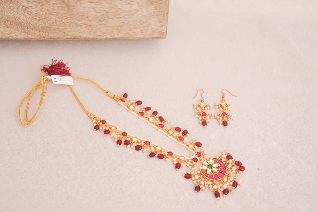 Maharani Ruby Pachi Kundan Pearl Strand Necklace Set