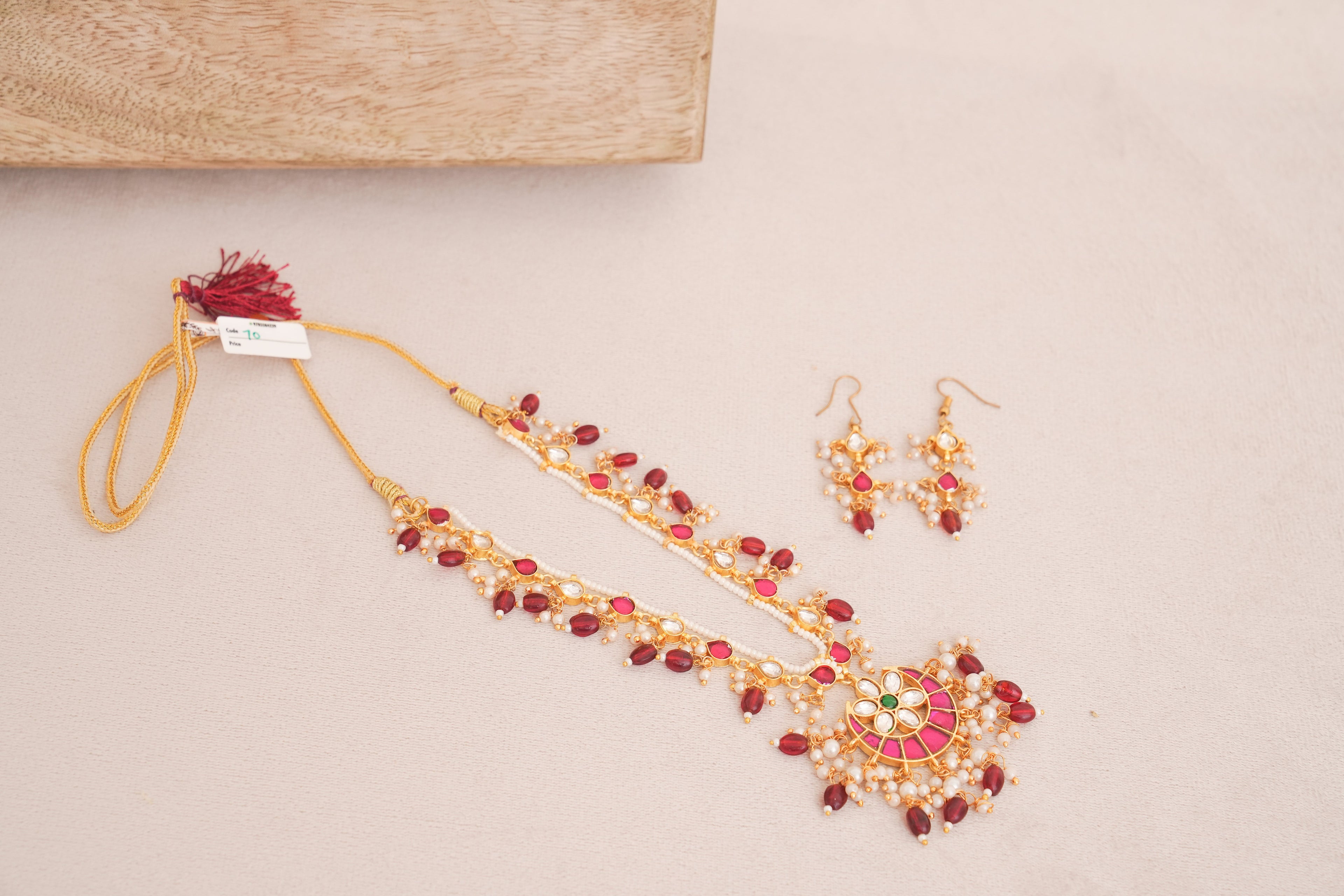 Maharani Ruby Pachi Kundan Pearl Strand Necklace Set