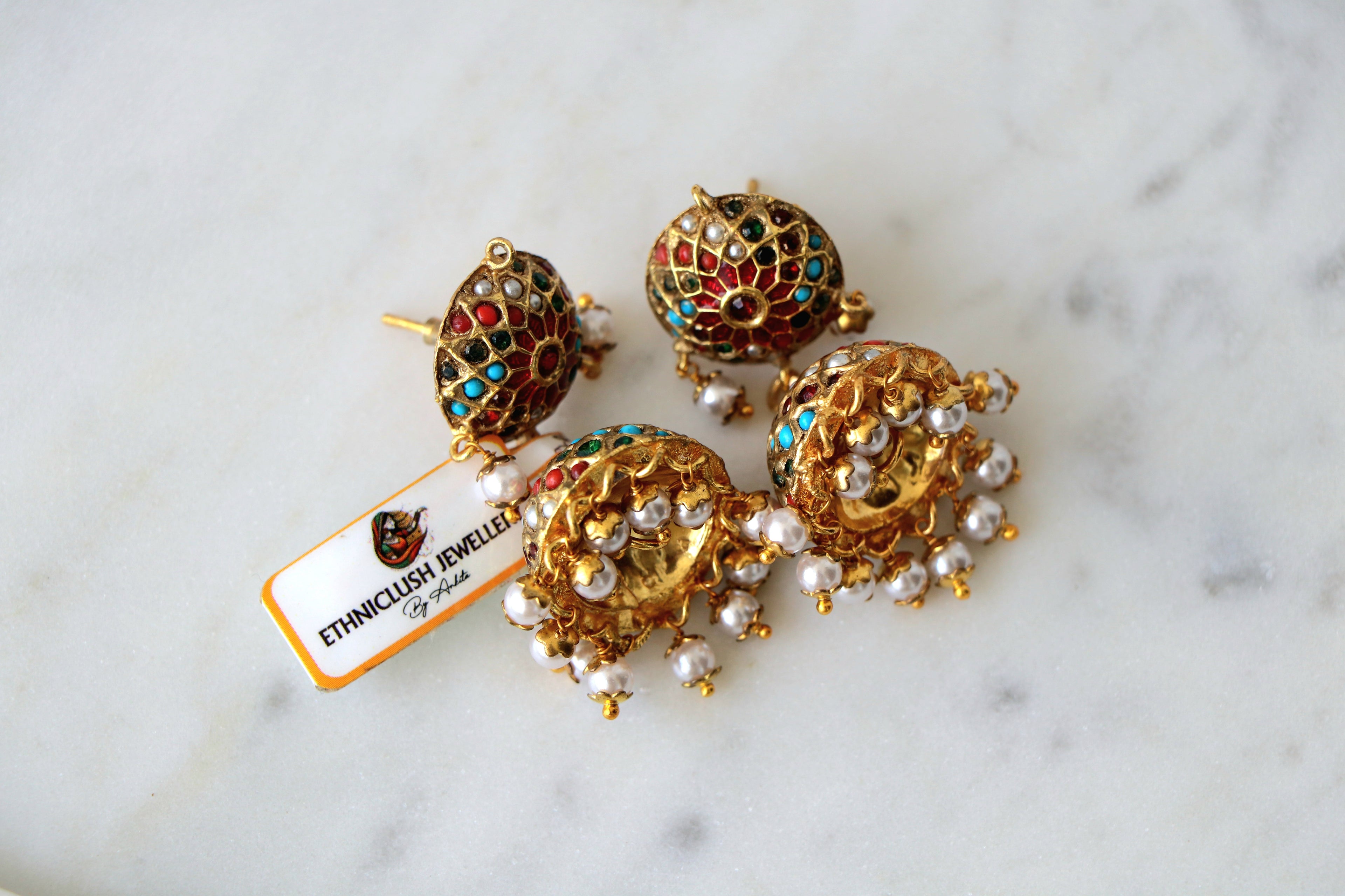 Crimson Cascade Pearl Earrings