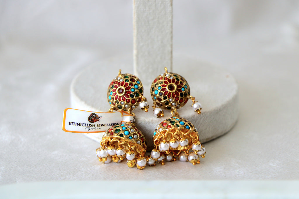 Crimson Cascade Pearl Earrings