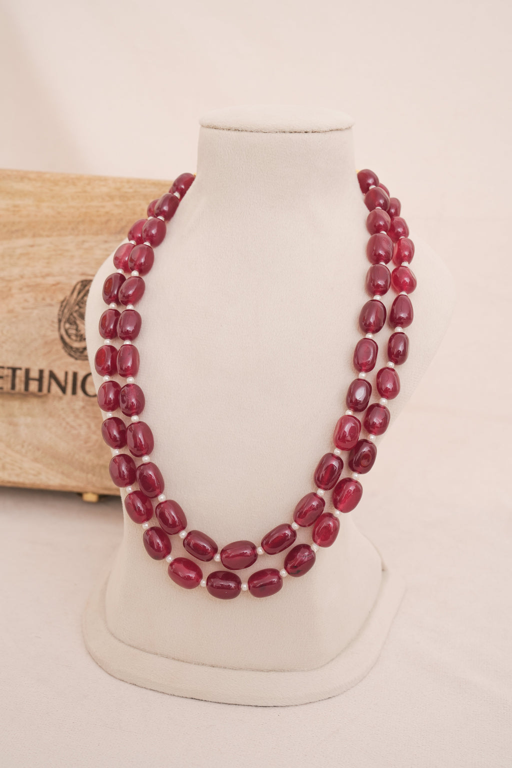 Ruby Corundrum Double Strand Beaded Necklace