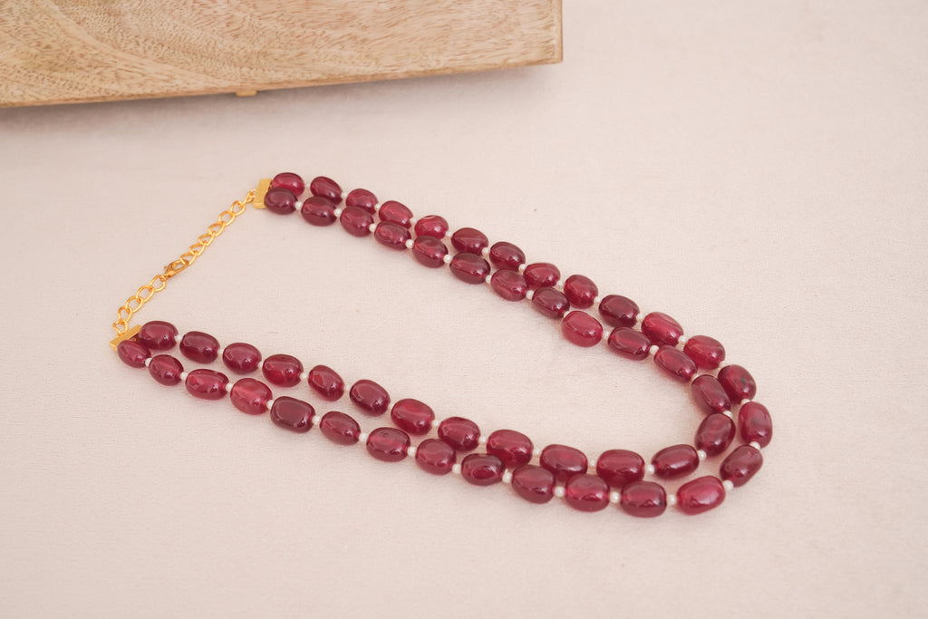Ruby Corundrum Double Strand Beaded Necklace