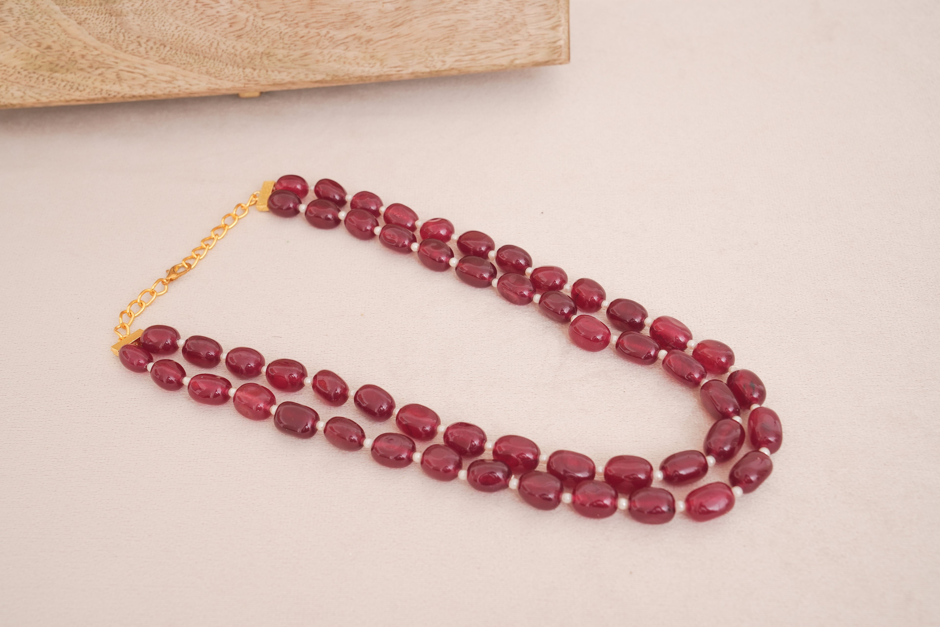 Ruby Corundrum Double Strand Beaded Necklace