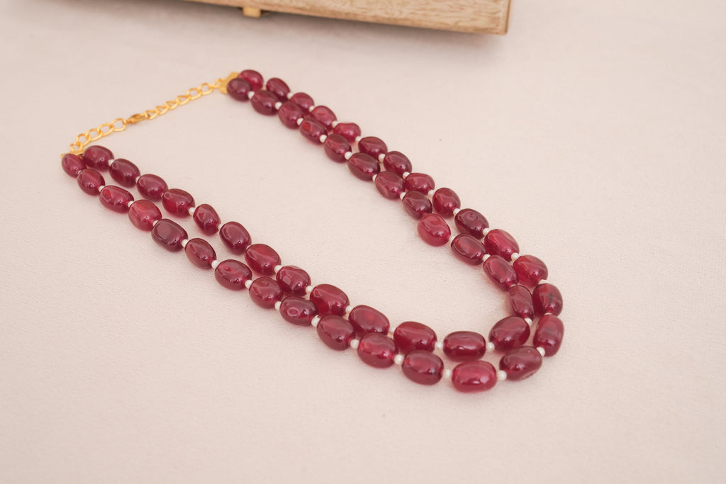 Ruby Corundrum Double Strand Beaded Necklace