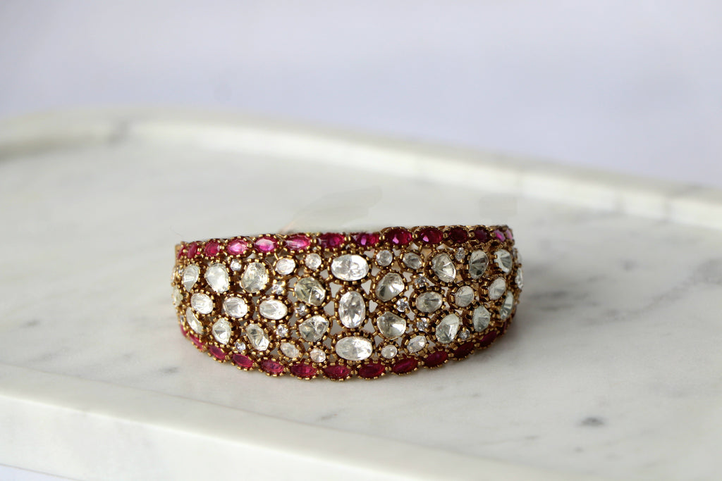 Regal Ruby Moissanite Statement Broad Cuff Bracelet