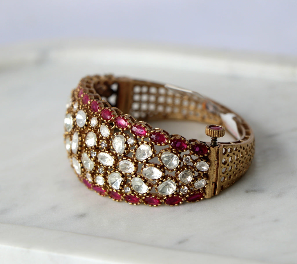 Regal Ruby Moissanite Statement Broad Cuff Bracelet