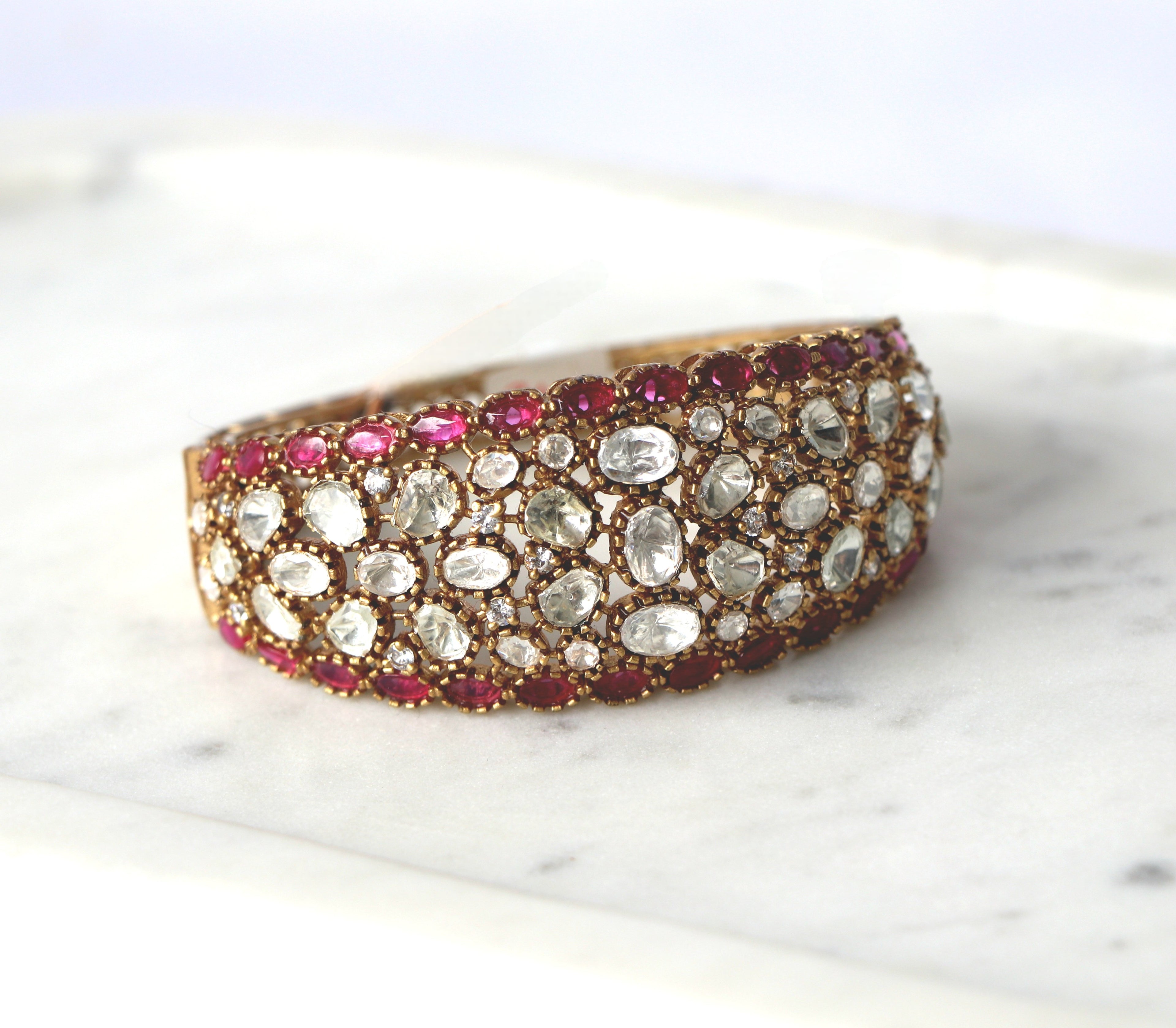 Regal Ruby Moissanite Statement Broad Cuff Bracelet